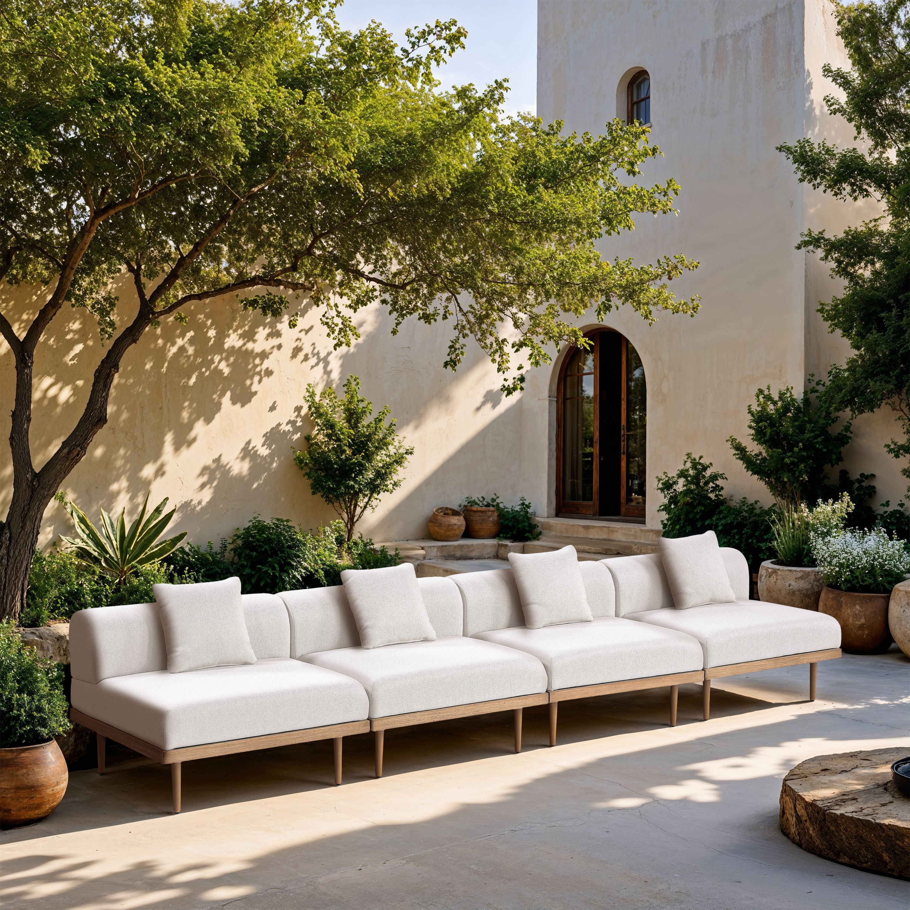 Laguna - 4 Piece 142" Upholstered Outdoor Patio Modular Sofa - Cream
