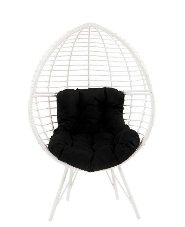 Galzed - Patio Lounge Chair - Black Fabric & White Wicker, white, view 3