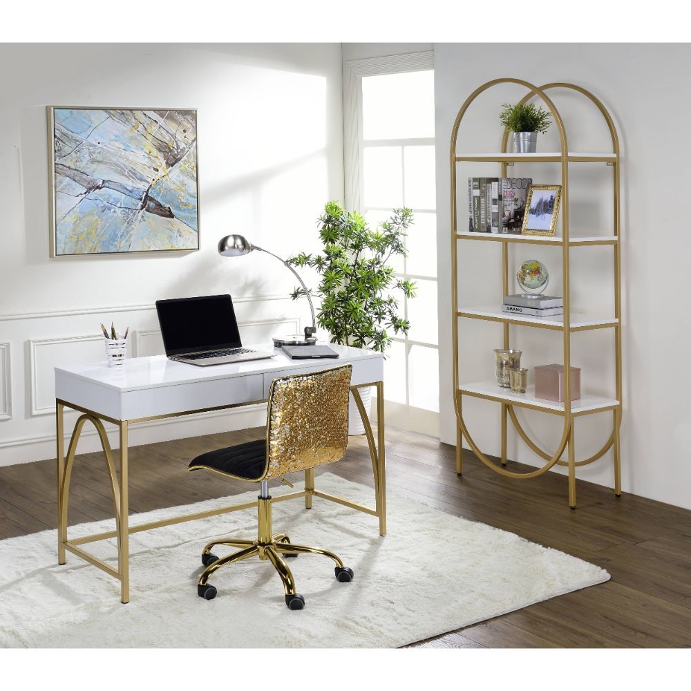 Lightmane - Writing Desk (Same Ac00900) - White High Gloss & Gold, white, view 5