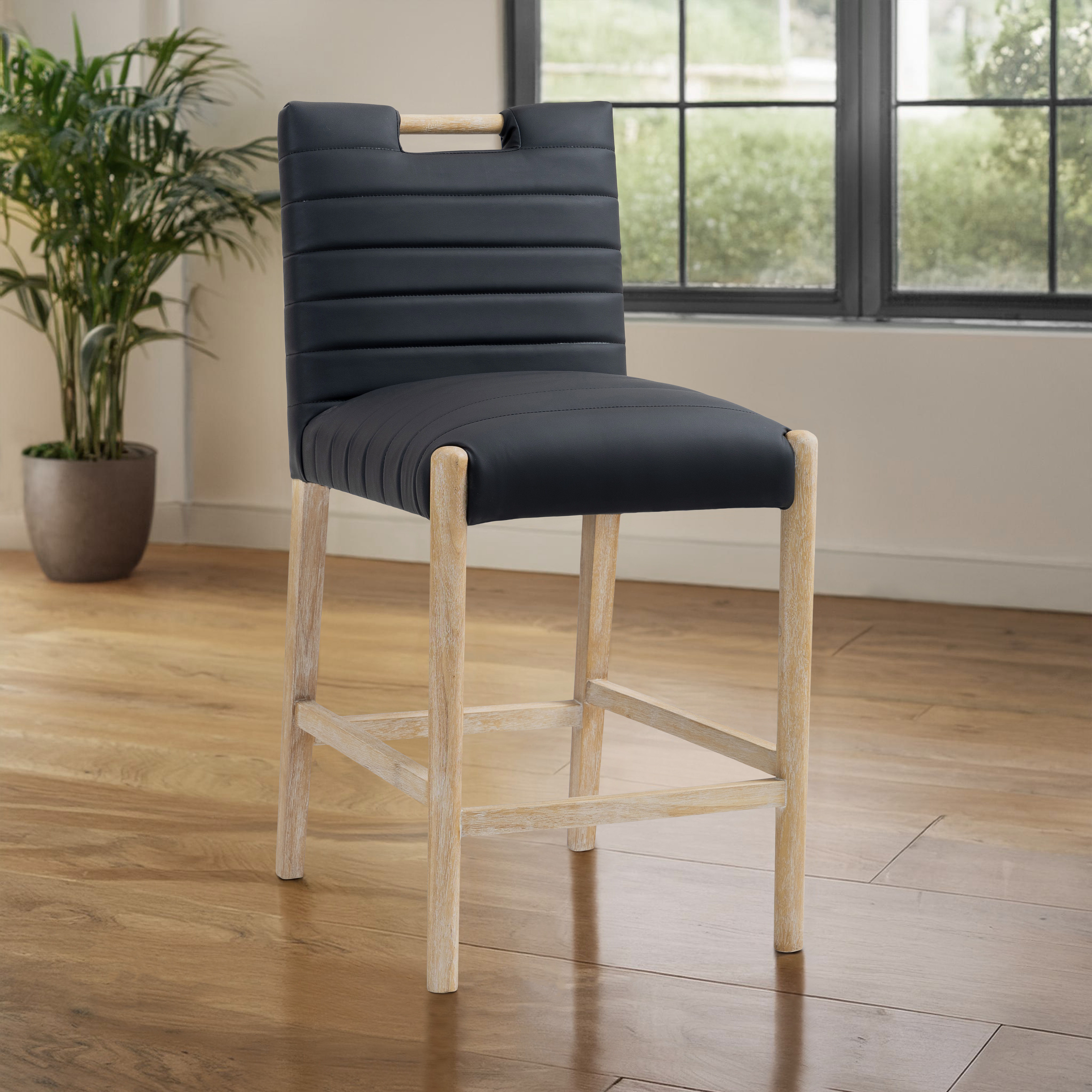 Aimee - Faux Leather Counter Stool - Black