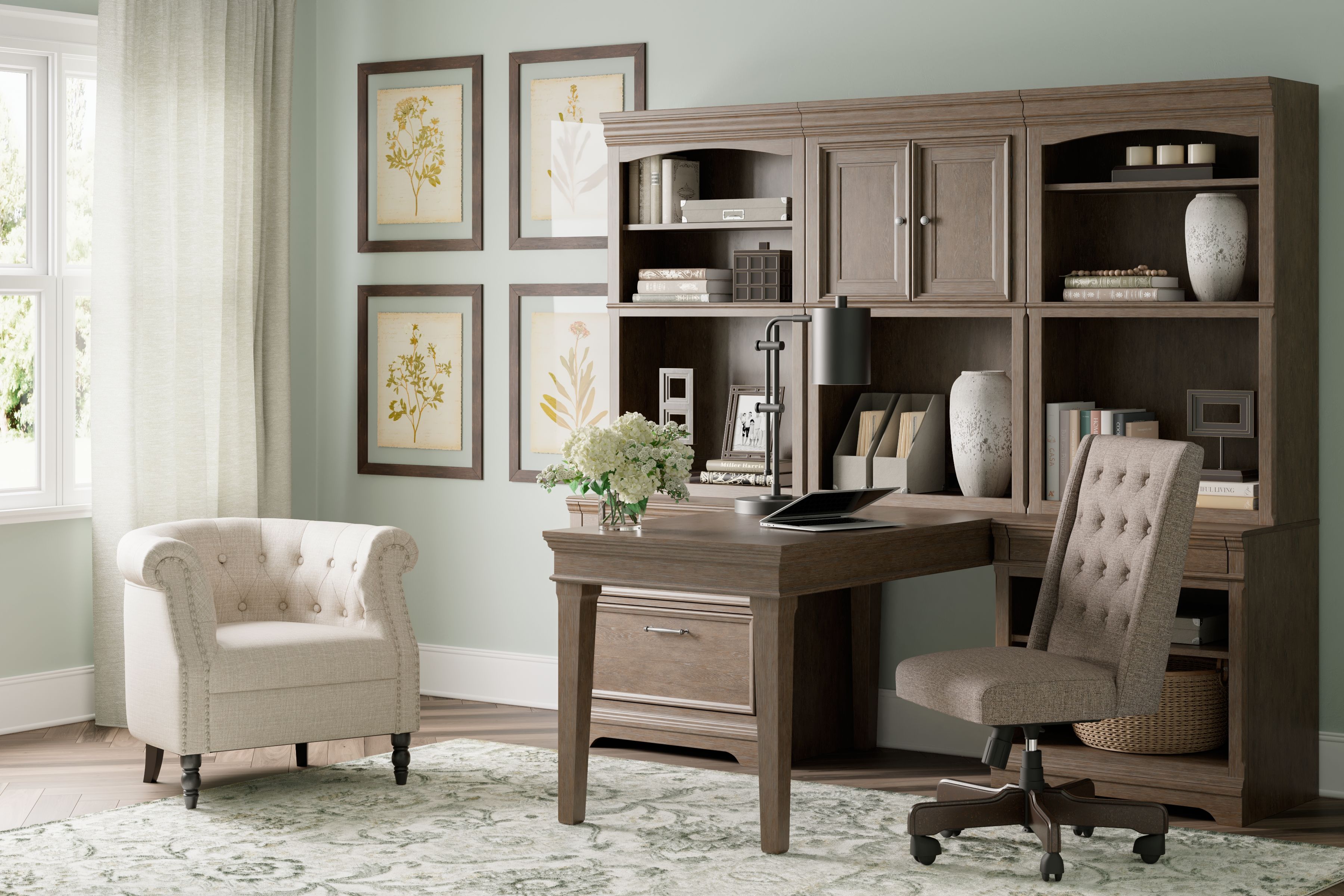 Ashley Janismore - Weathered Gray - Desk With 2 Bookcase Wall Units