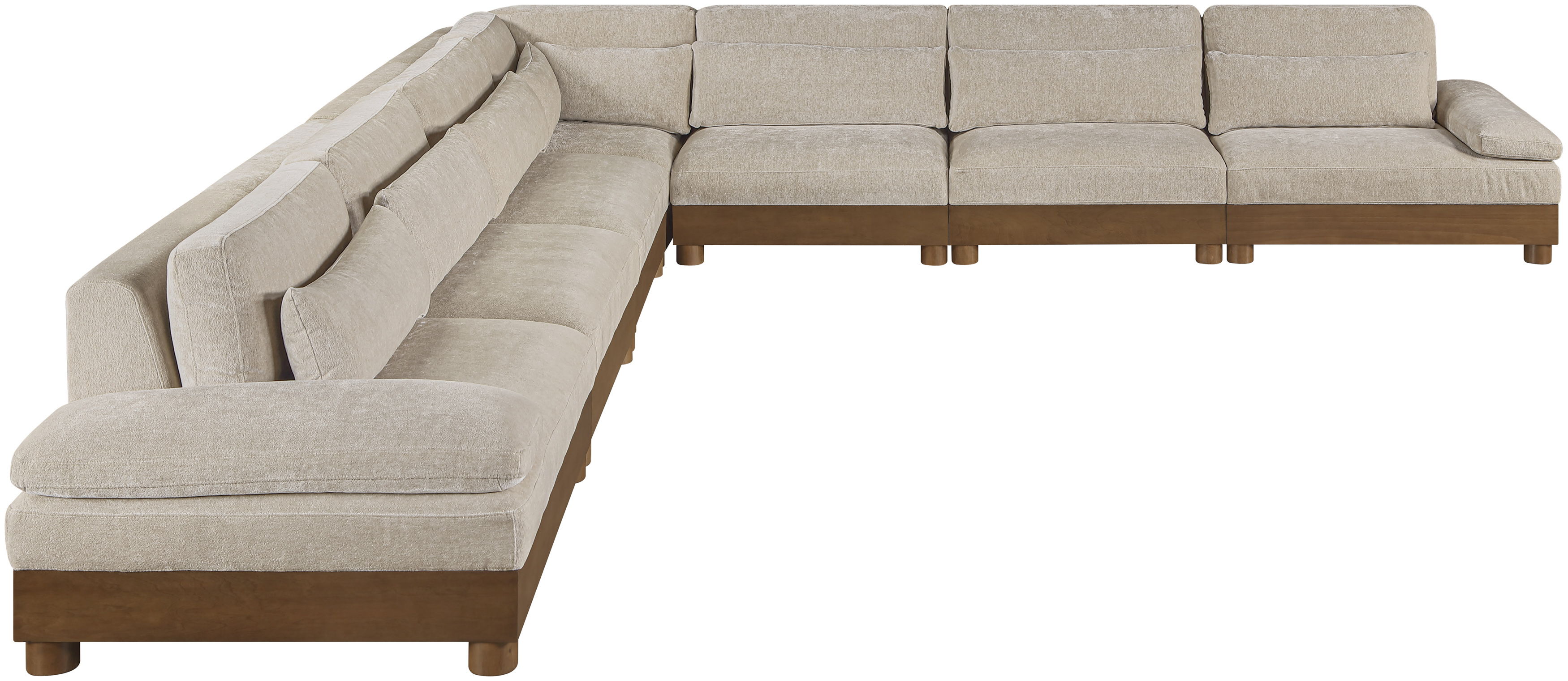 Turin - 167.75" Chenille Fabric Upholstered 7 Piece Modular Sectional - Taupe / Brown Walnut