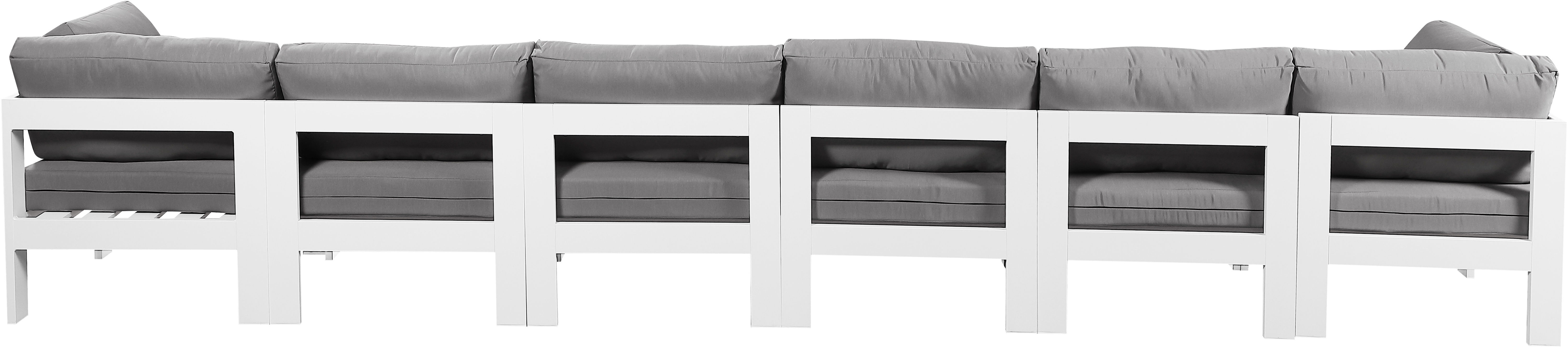 Nizuc - Outdoor Patio 6 Piece Modular Sofa With White Frame - Gray