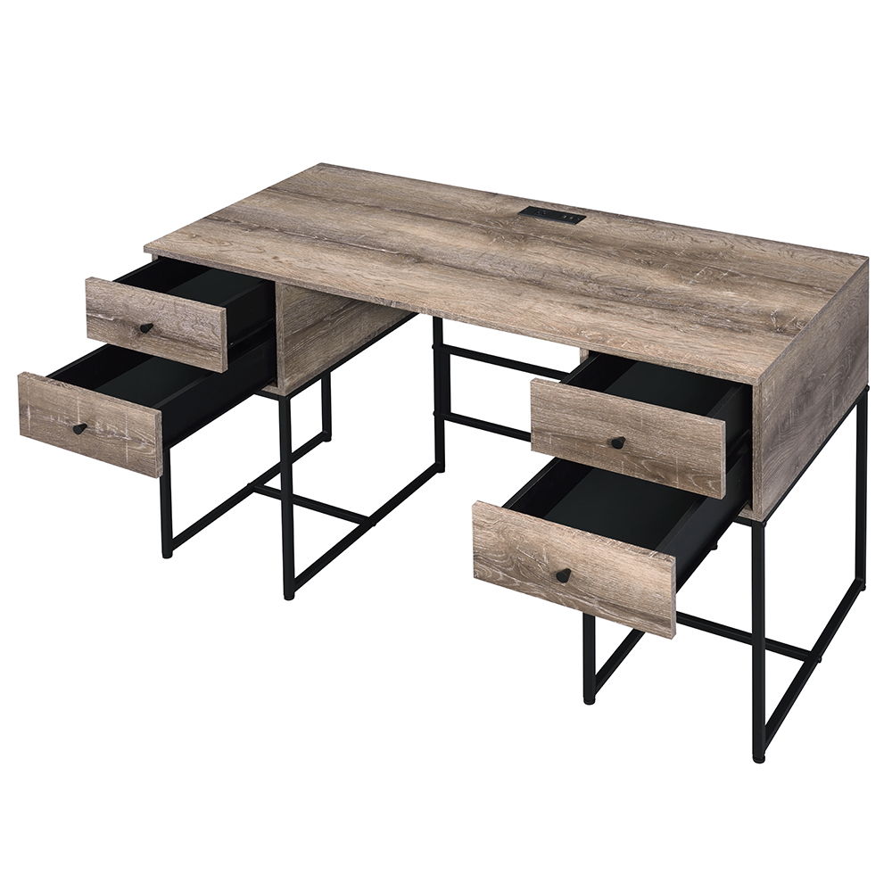 Desirre - Writing Desk With USB - Rustic Oak & Black, beige, view 2
