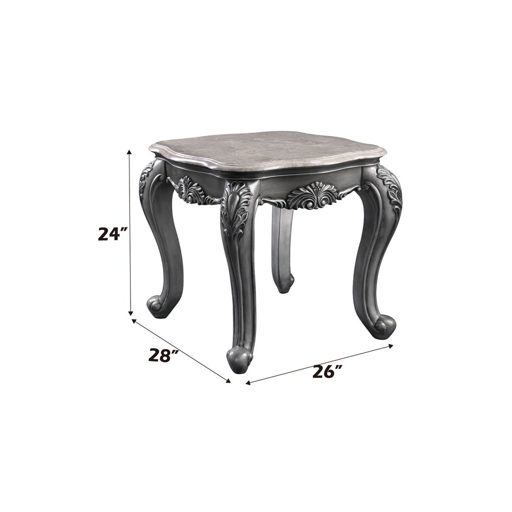 Ariadne - End Table - Marble Top & Platinum, silver, view 6