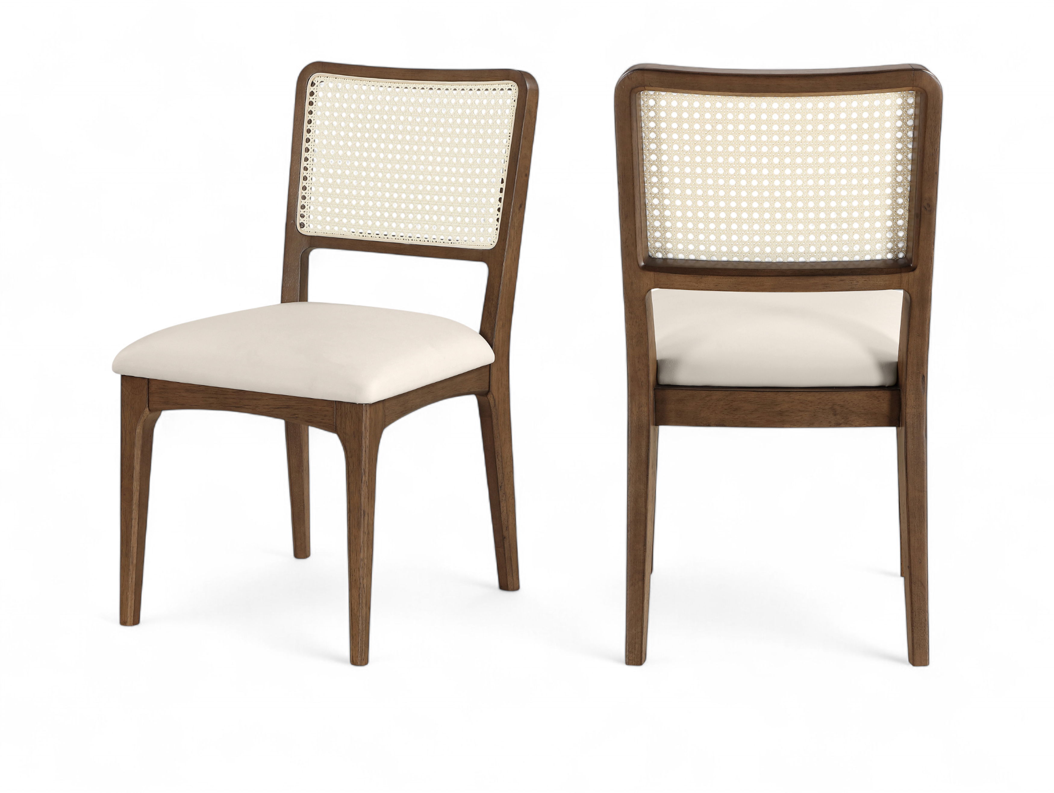 Atrium - Cane Back And Vegan Leather Upholstered Seat Dining Chair (Set of 2) - Cream / Brushed Brown
