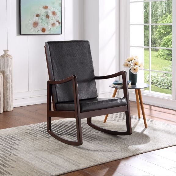 Raina - Rocking Chair - Dark Brown Synthetic Leather & Espresso, black, view 4