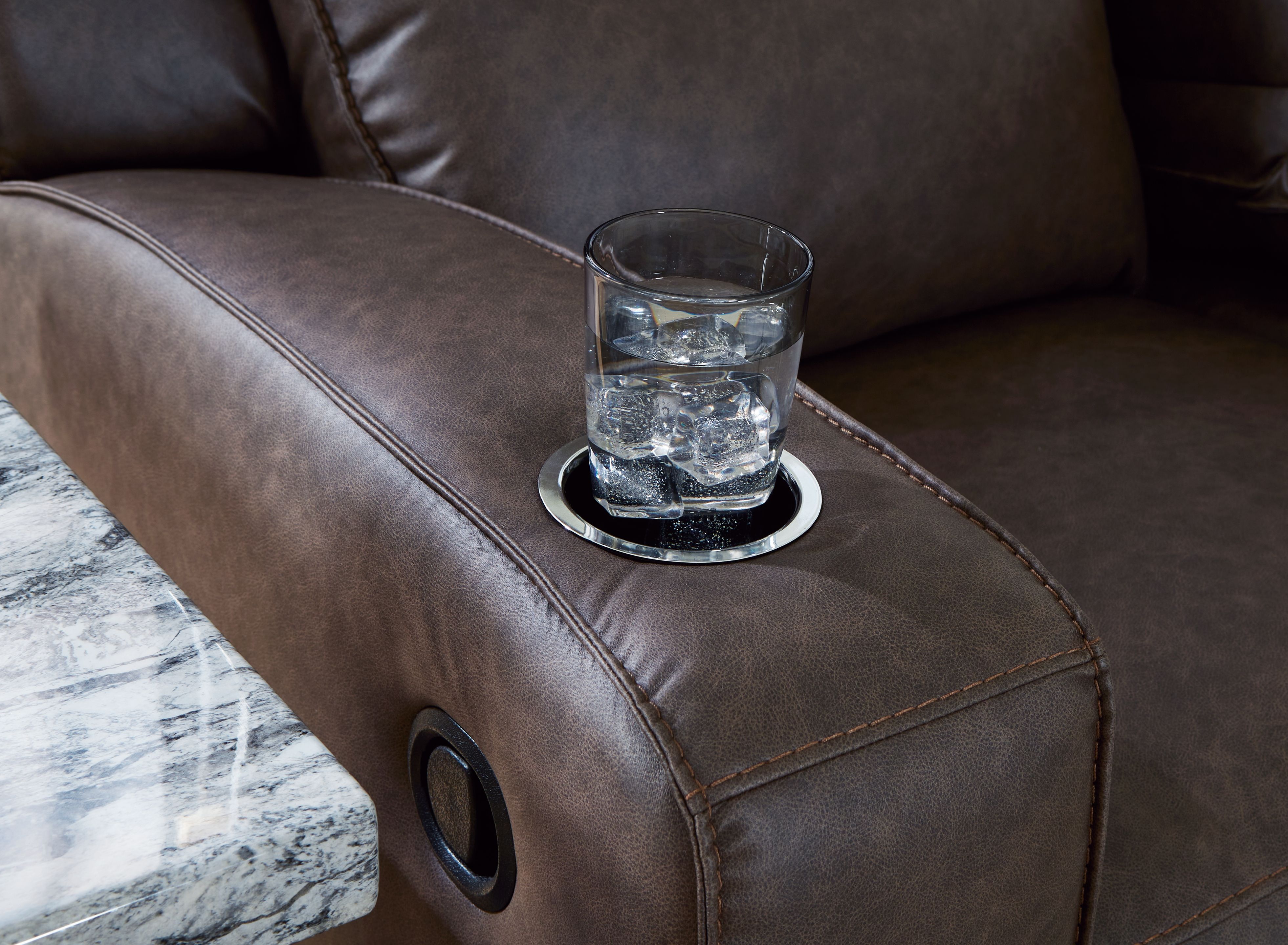 Ashley Furniture Lavenhorne - Rec Sofa W/Drop Down Table - Granite - Image 8
