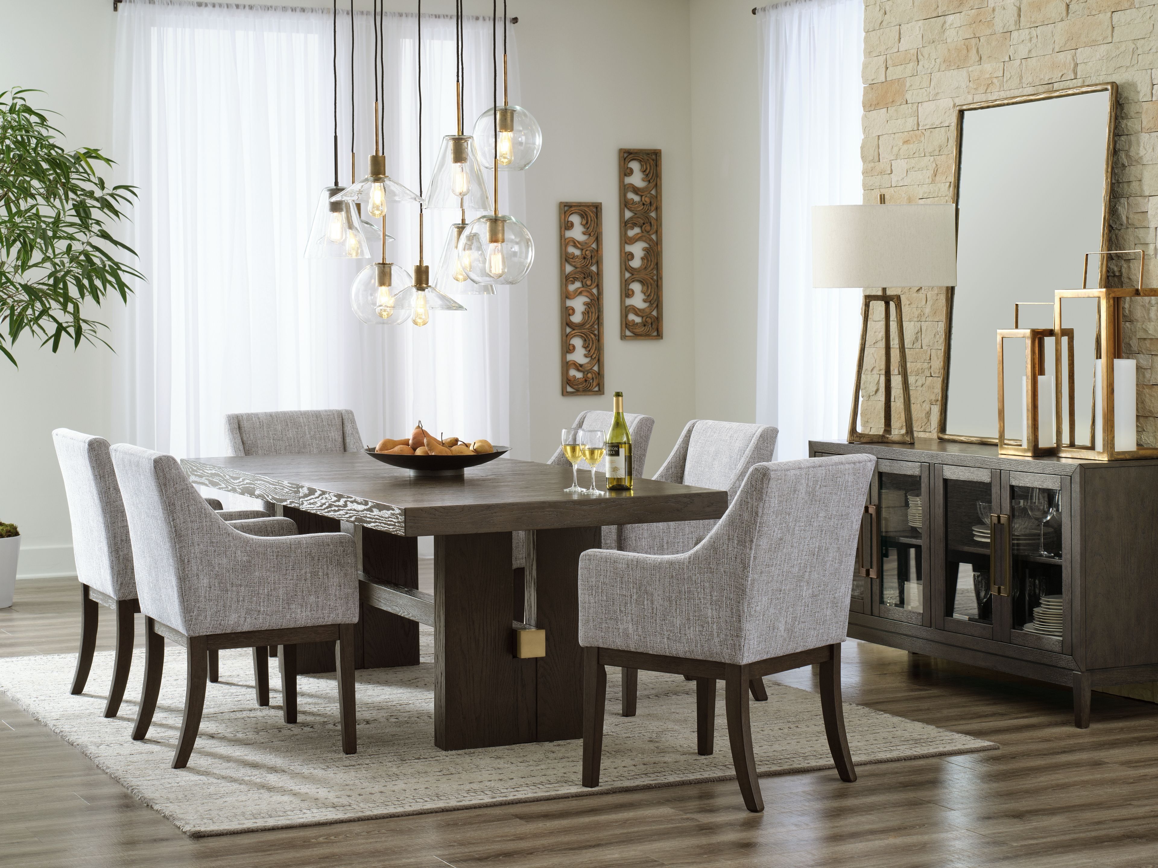 8 Pc · Dining Room Extension Table, 6 Arm Chairs, Server