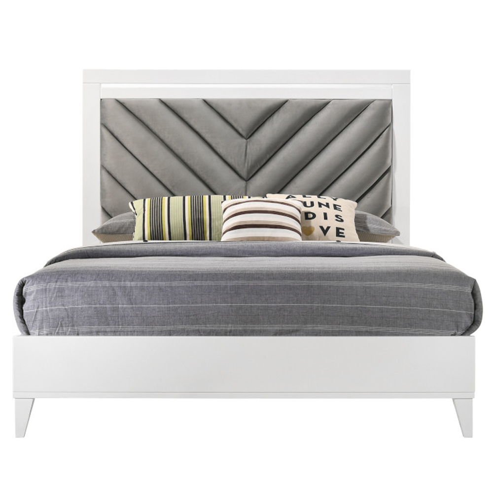 Chelsie - Queen Bed - Gray Fabric & White, white, view 5