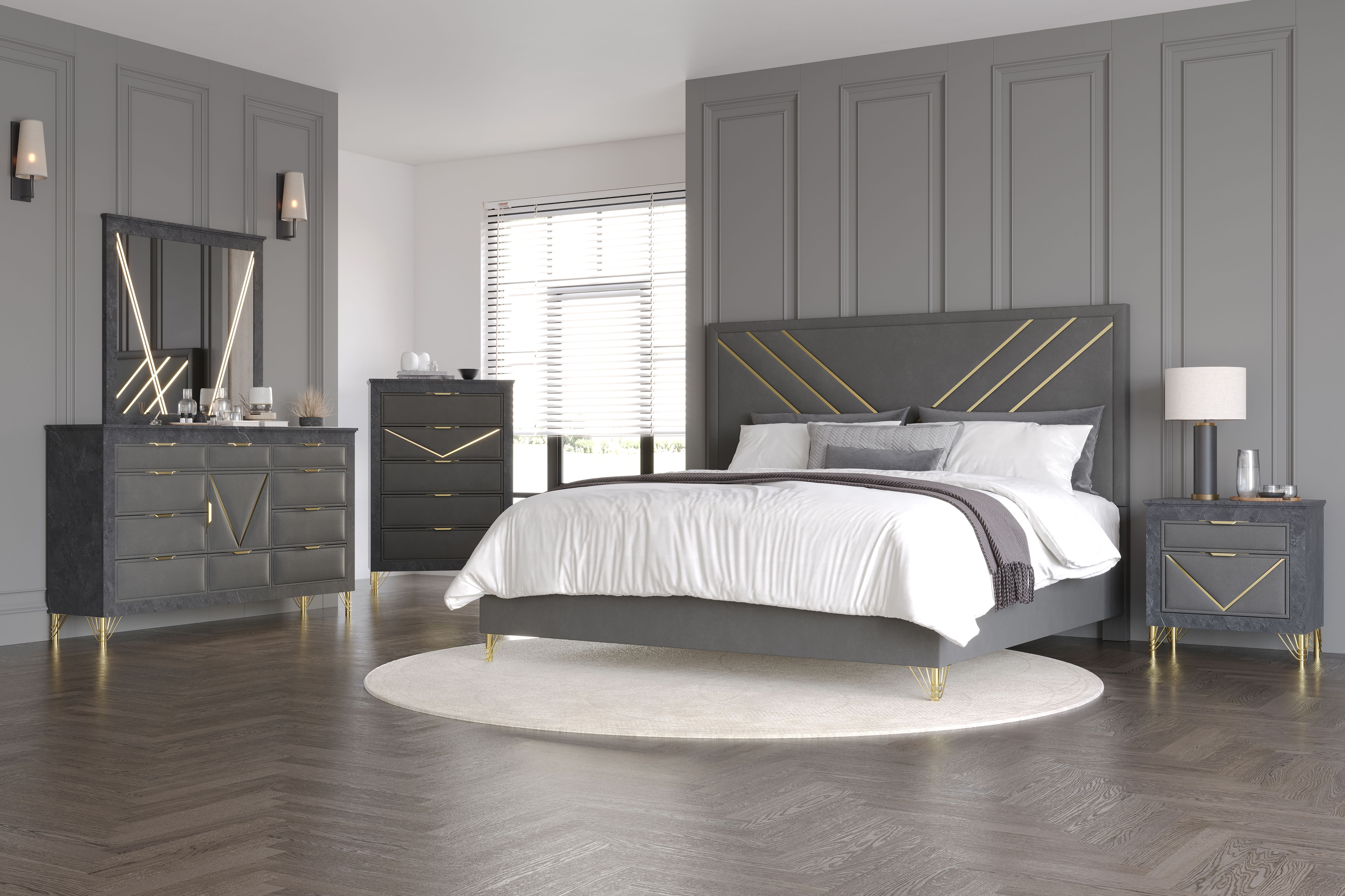 Queen · 5 Pc · Bed, Dresser, Mirror, Chest, Nighstand