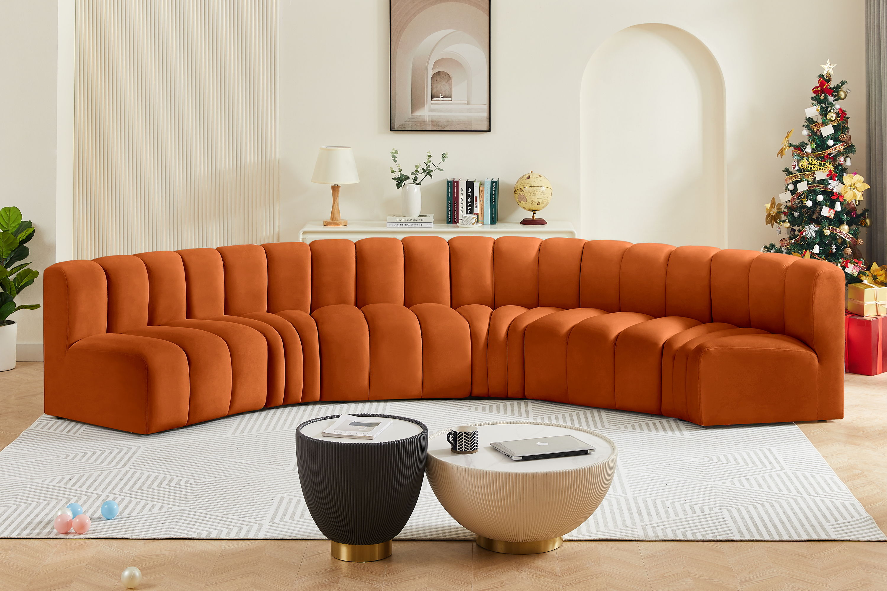 Arc - Velvet 6 Piece U-Shaped Modular Sofa - Cognac