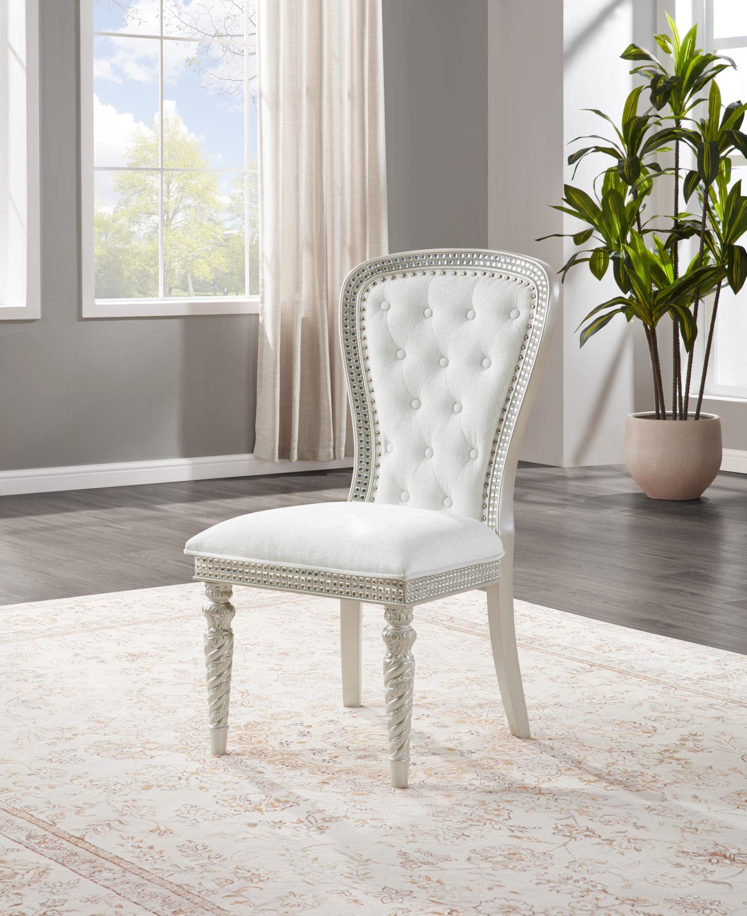 D033 - 5 Piece Dining Room Set (Table, 4 Side Chairs) - Silver / Ivory