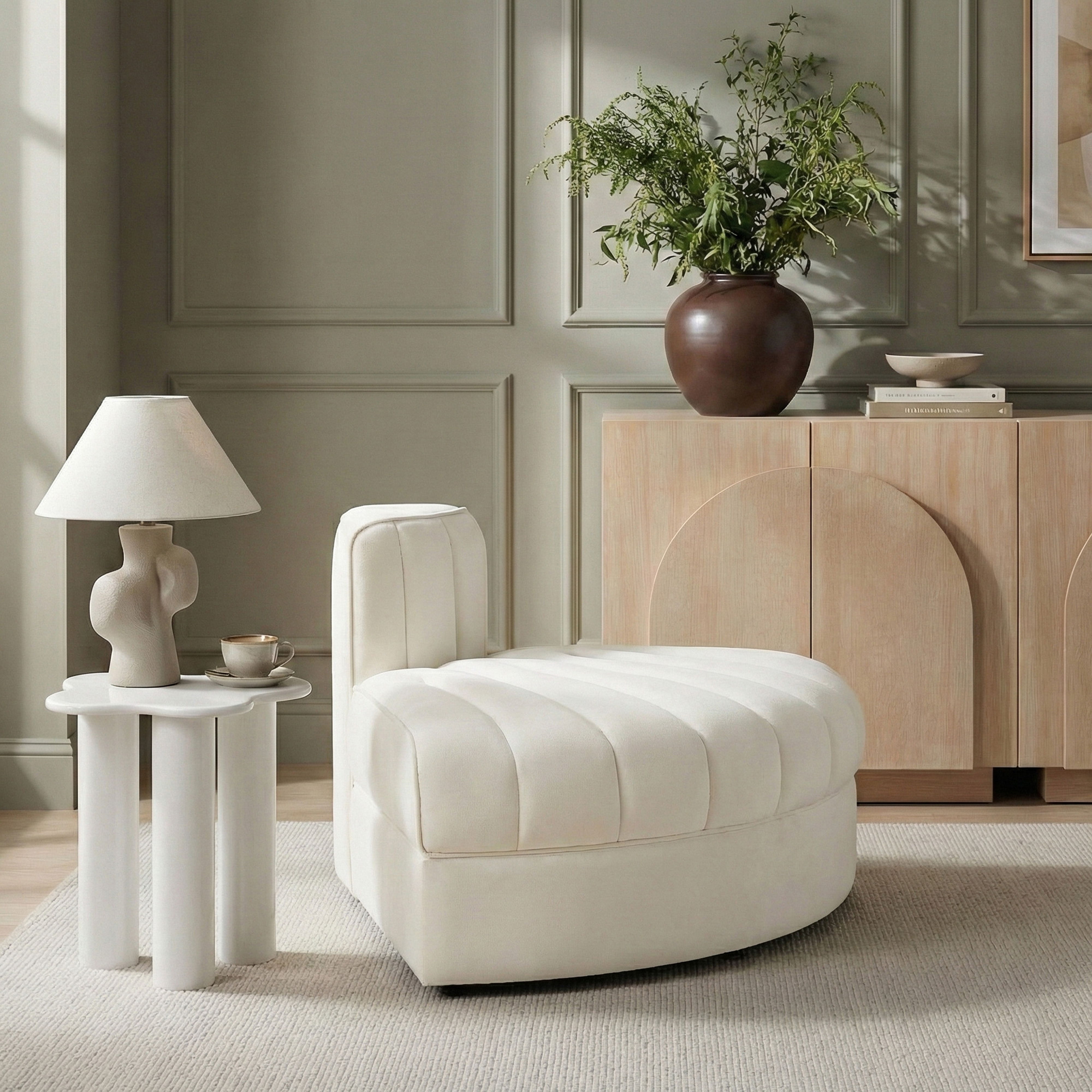 Rummi - Velvet Performance Fabric Upholstered Modular Chair - Cream