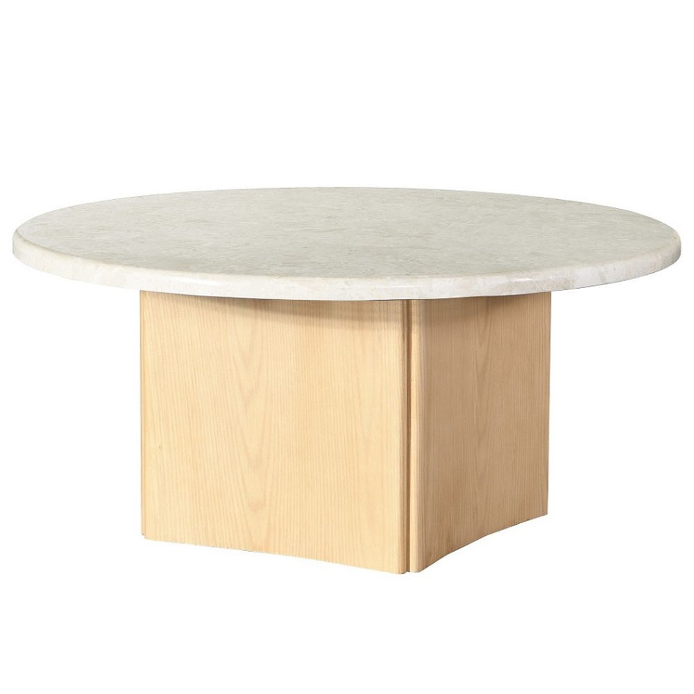 Qwin - Coffee Table With Marble Top - Marble Top & Oak, white, view 2