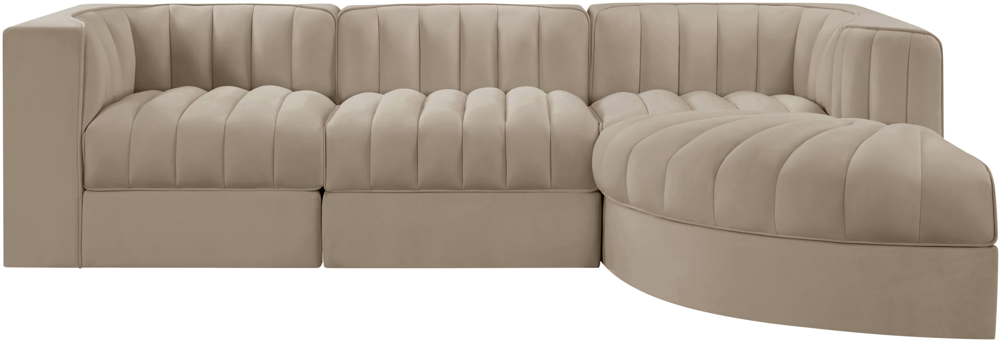 Rummi - Velvet Performance Fabric Upholstered 4 Piece Modular Sectional, With Reverse Corner Chair - Beige