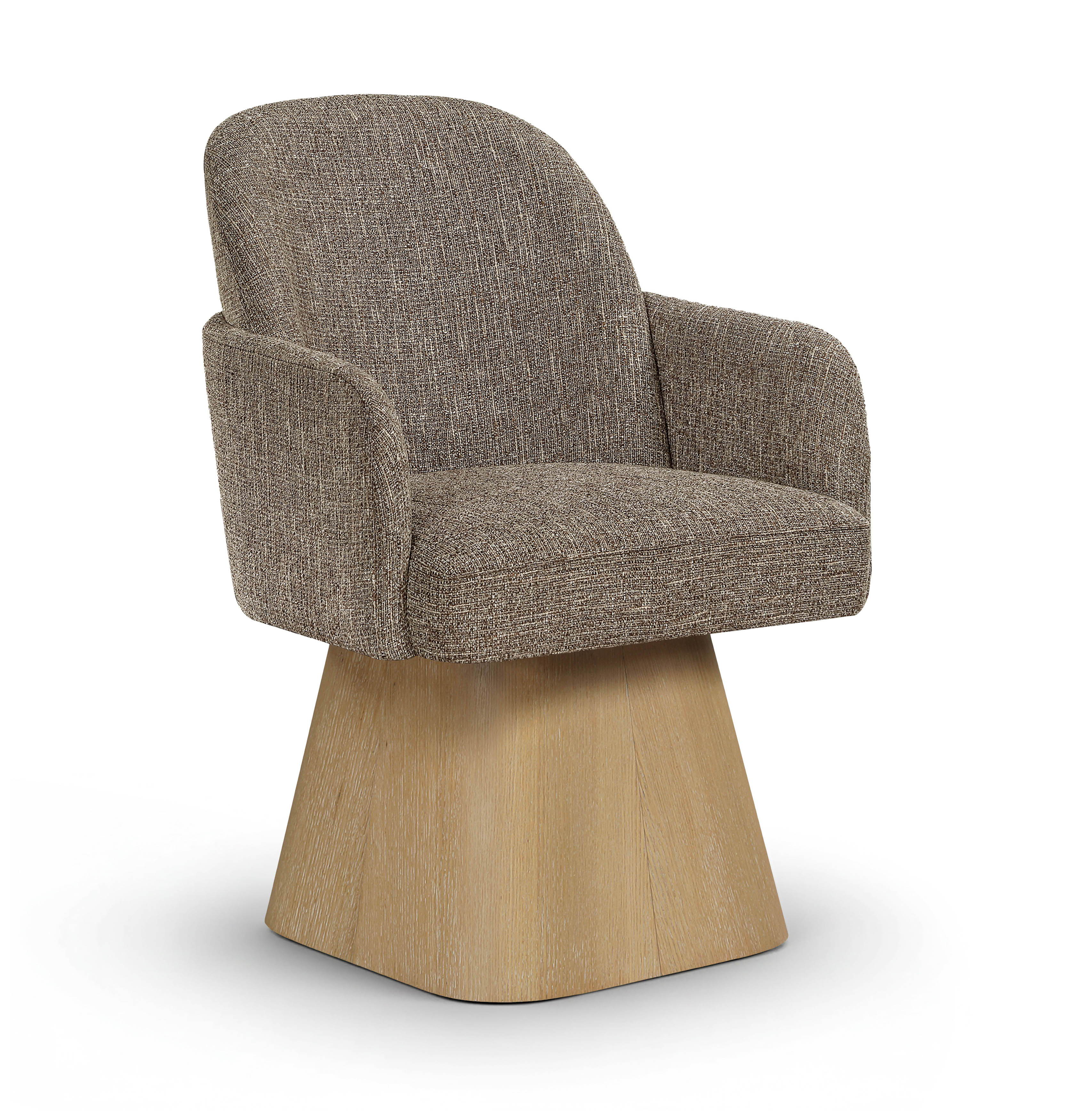 Marlowe - Linen Textured Fabric Upholstered Swivel Dining Arm Chair - Brown