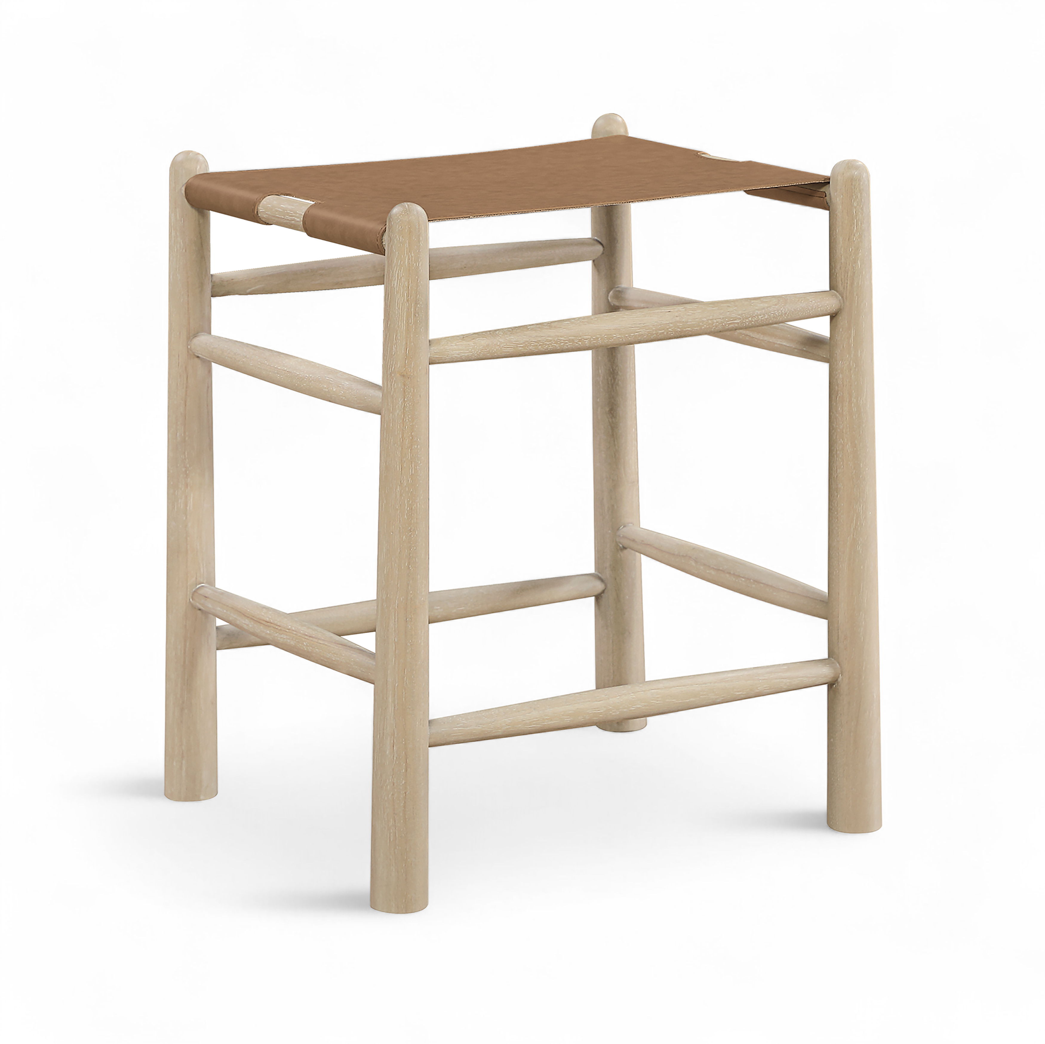 Santos - Vegan Leather Upholstered Backless Counter Stool - Brown / Stained Natural