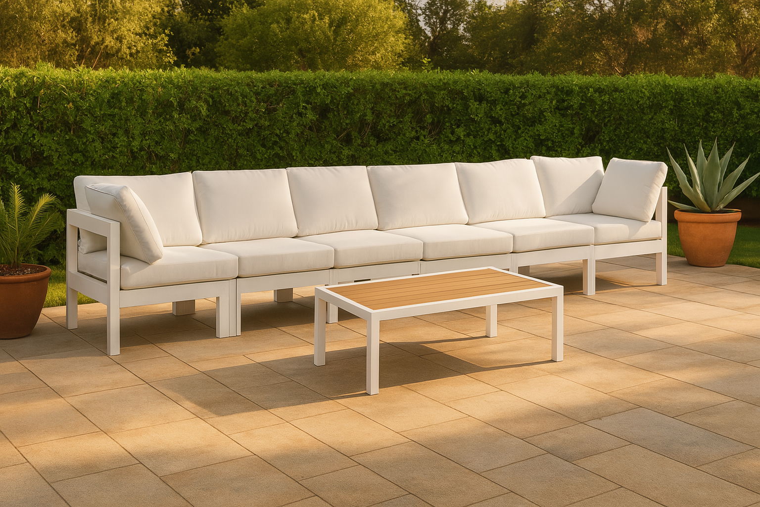 Nizuc - Outdoor Patio 6 Piece Modular Sofa With White Frame - White