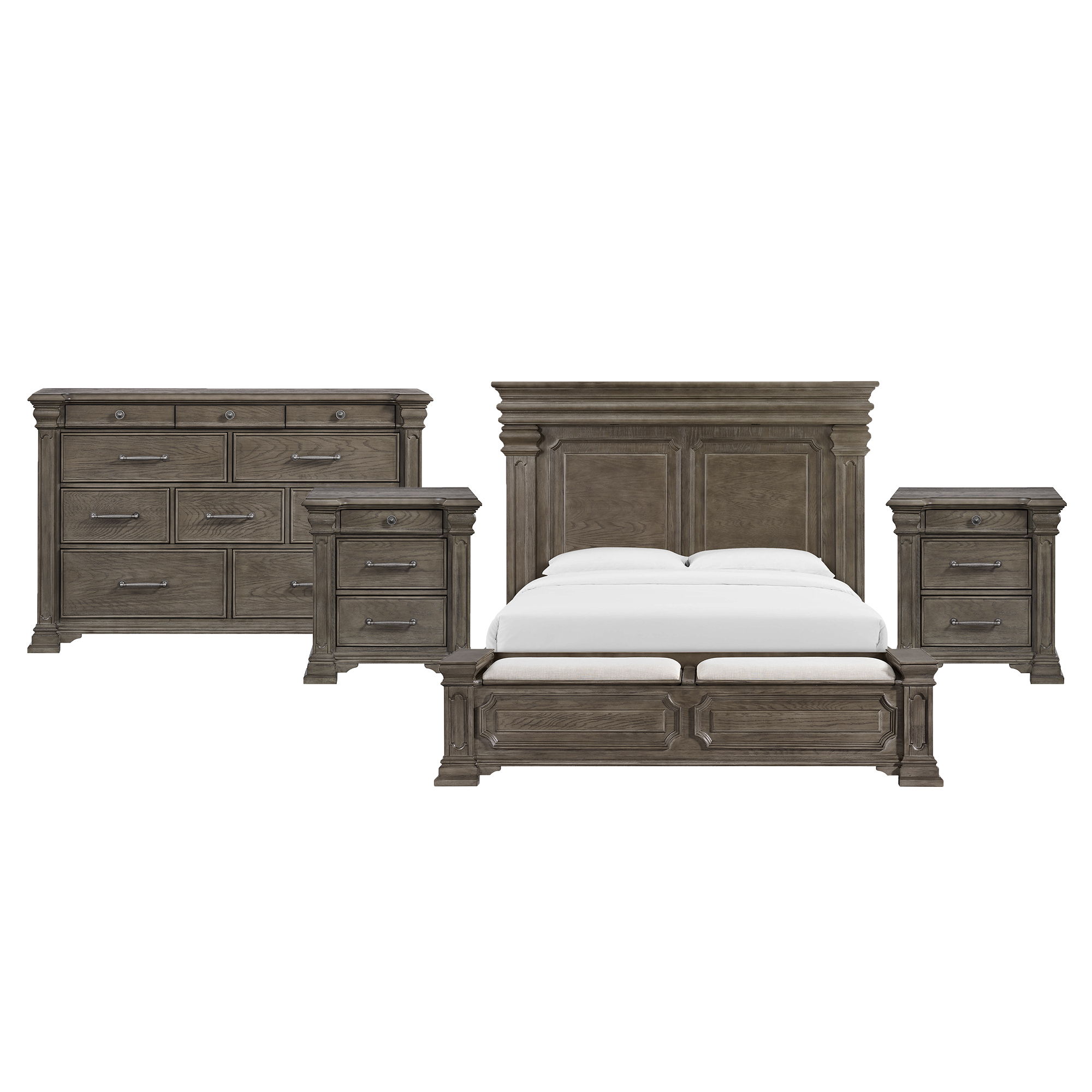 King · 4 Pc · Bedroom Set With 2 Nightstands & Dresser