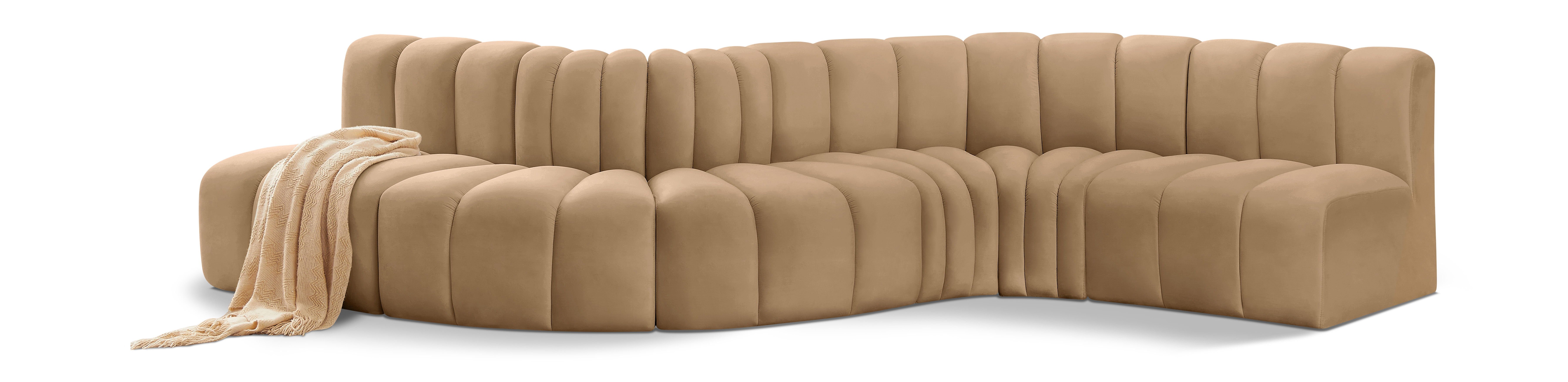 Arc - Velvet 6 Piece Curved Modular Sofa - Camel