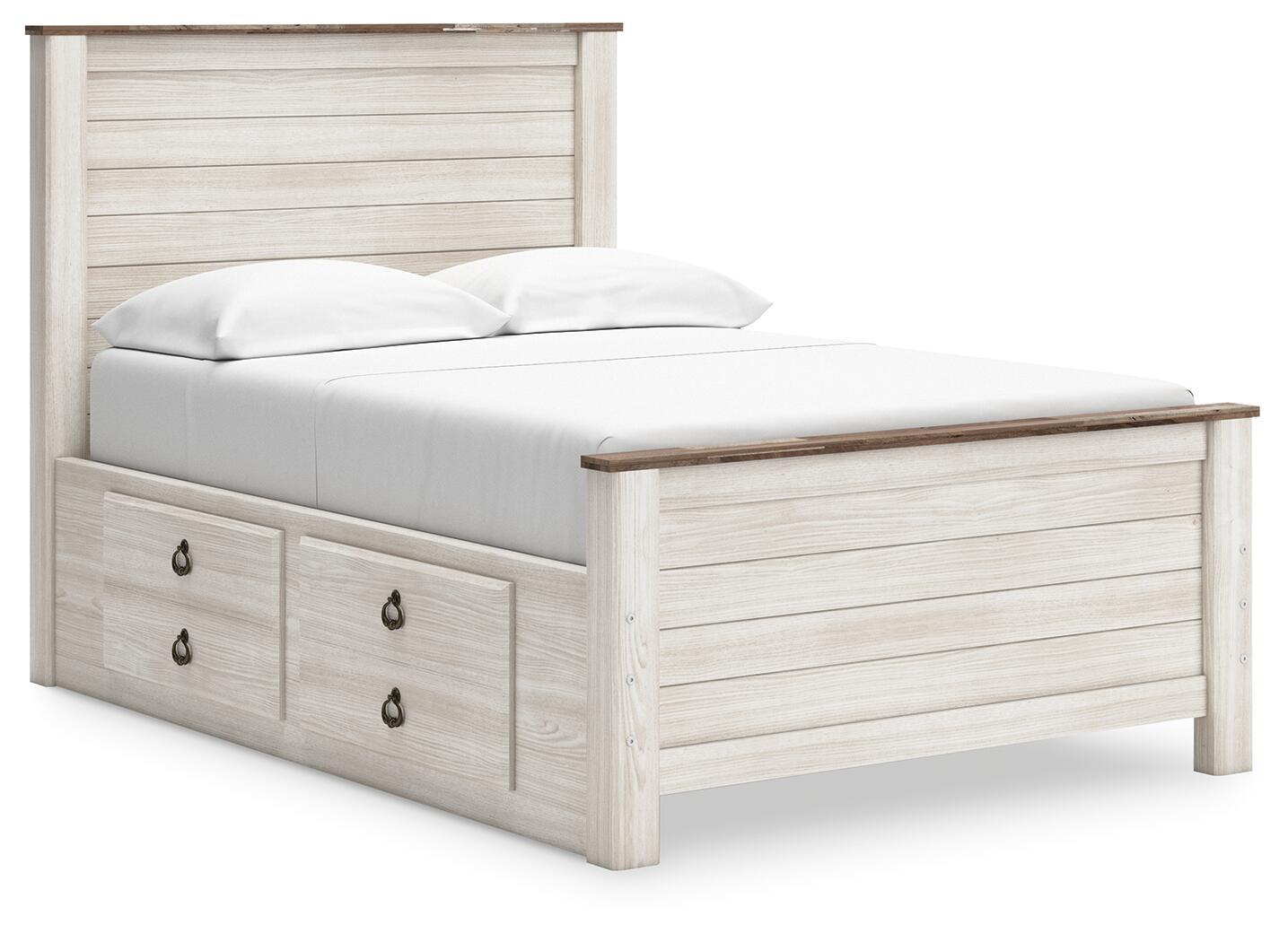 Willowton - Full Panel Bed With 2 Storage Drawers - Whitewash
