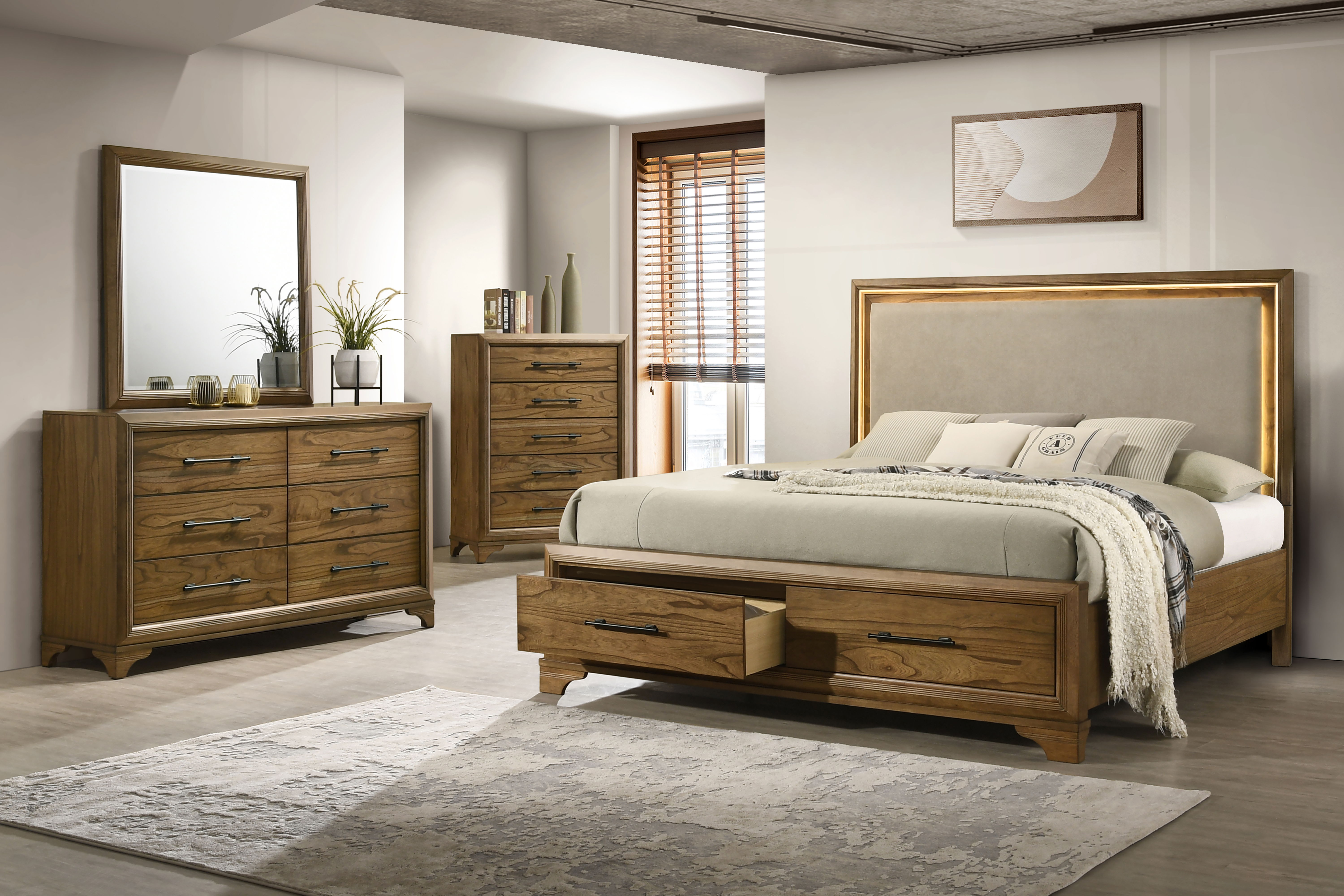 Talcott - 5/0 Queen 4 Piece Bedroom Set (Bed, Dresser, Mirror, Chest) - Brown