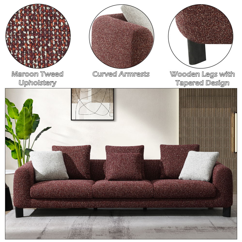 Mardi - Sofa With 6 Pillows - Maroon Tweed, dark red, view 8