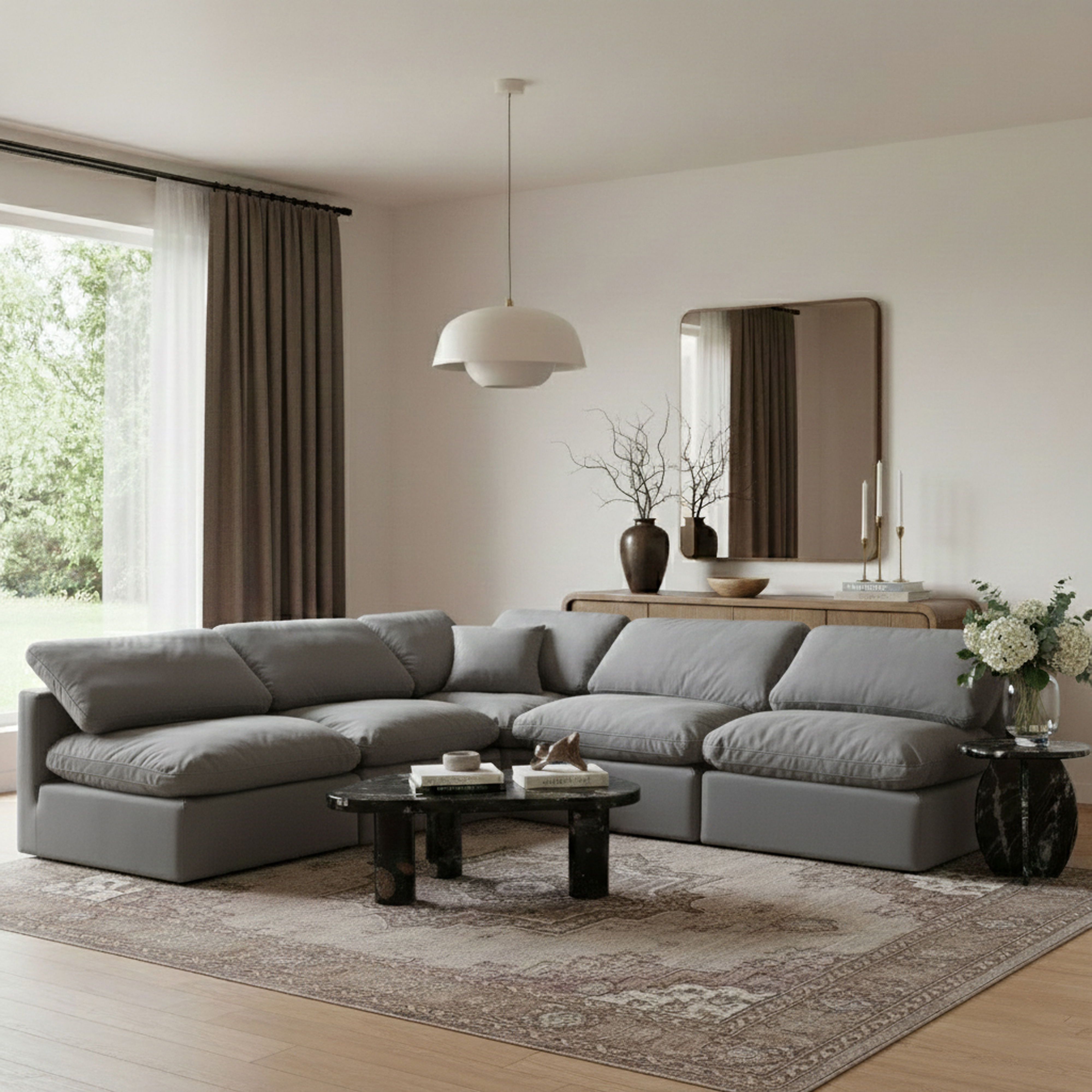 Indulge - Velvet 5 Piece Modular Corner Armless Sectional - Gray