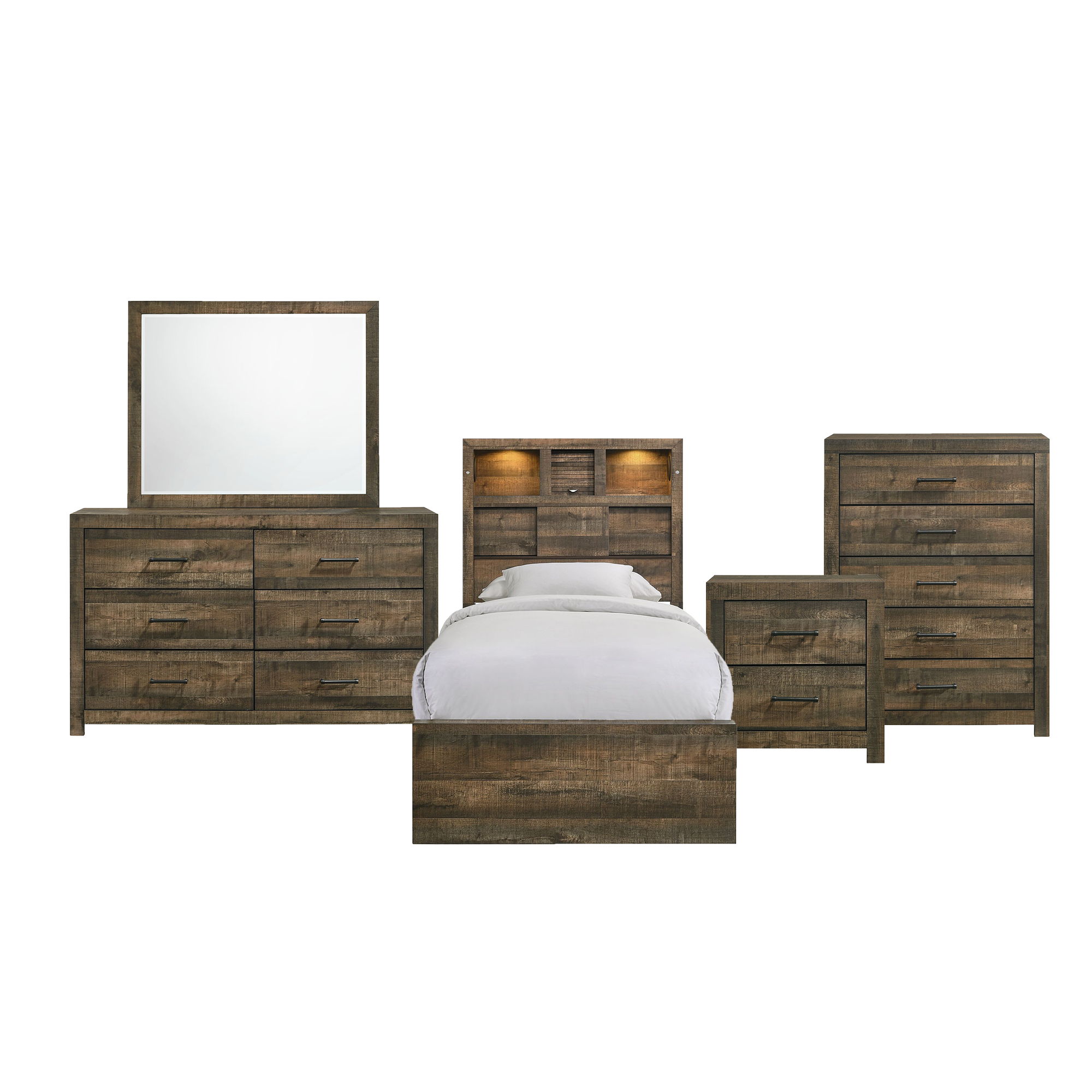 Bailey - Twin Panel 5 Piece Bedroom Set With Bluetooth - Walnut Image