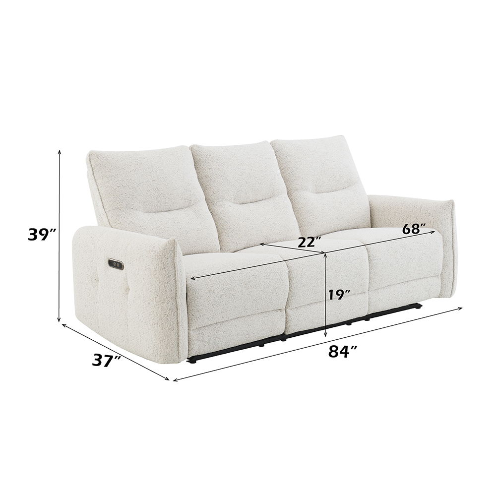 Lalisa - Power Motion Sofa With USB Port - Cream Chenille, white, view 8