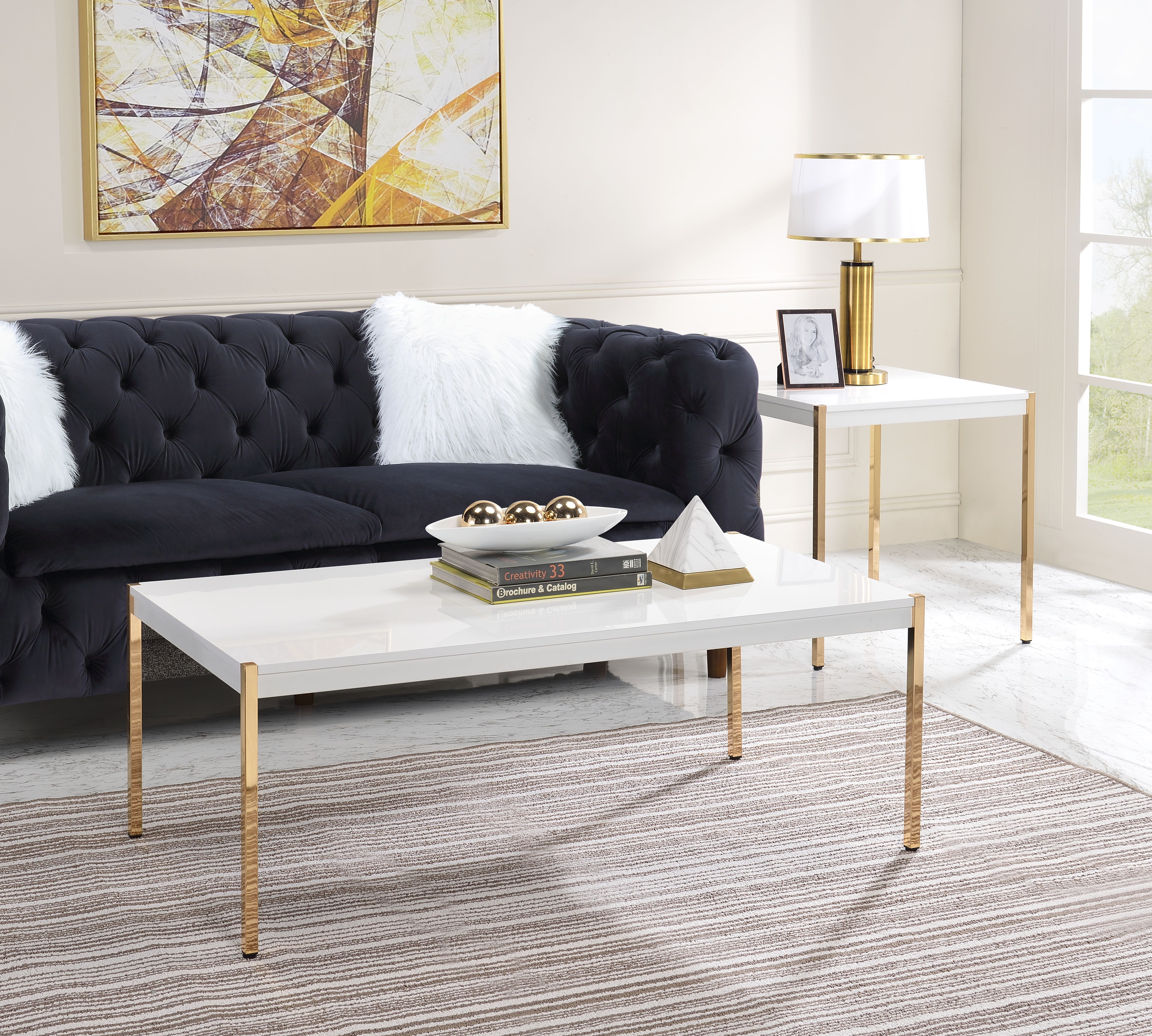 Otrac - End Table - White & Gold, white, view 5