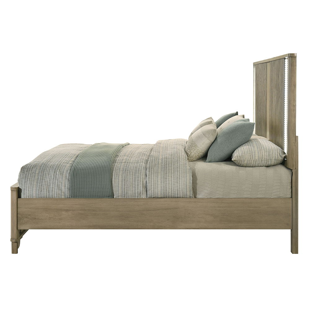 Lakkari - Queen Bed With LED - Antique Oak, light brown, view 5