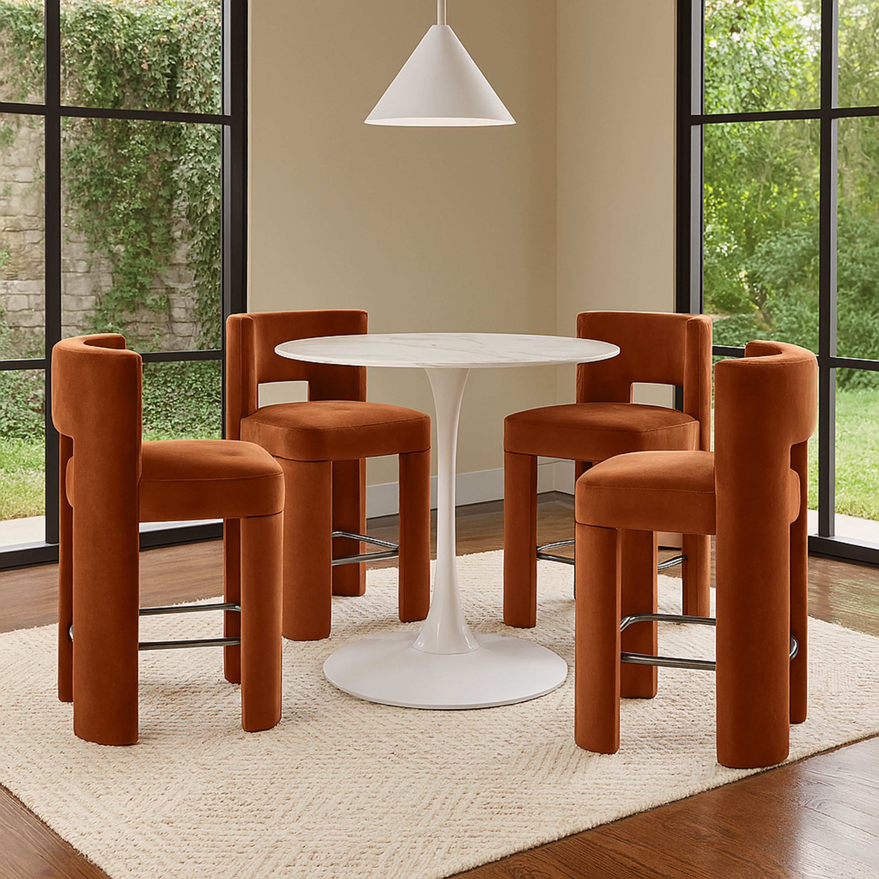 Zuno - Velvet Performance Fabric Upholstered Counter Stool (Set of 2) - Cognac