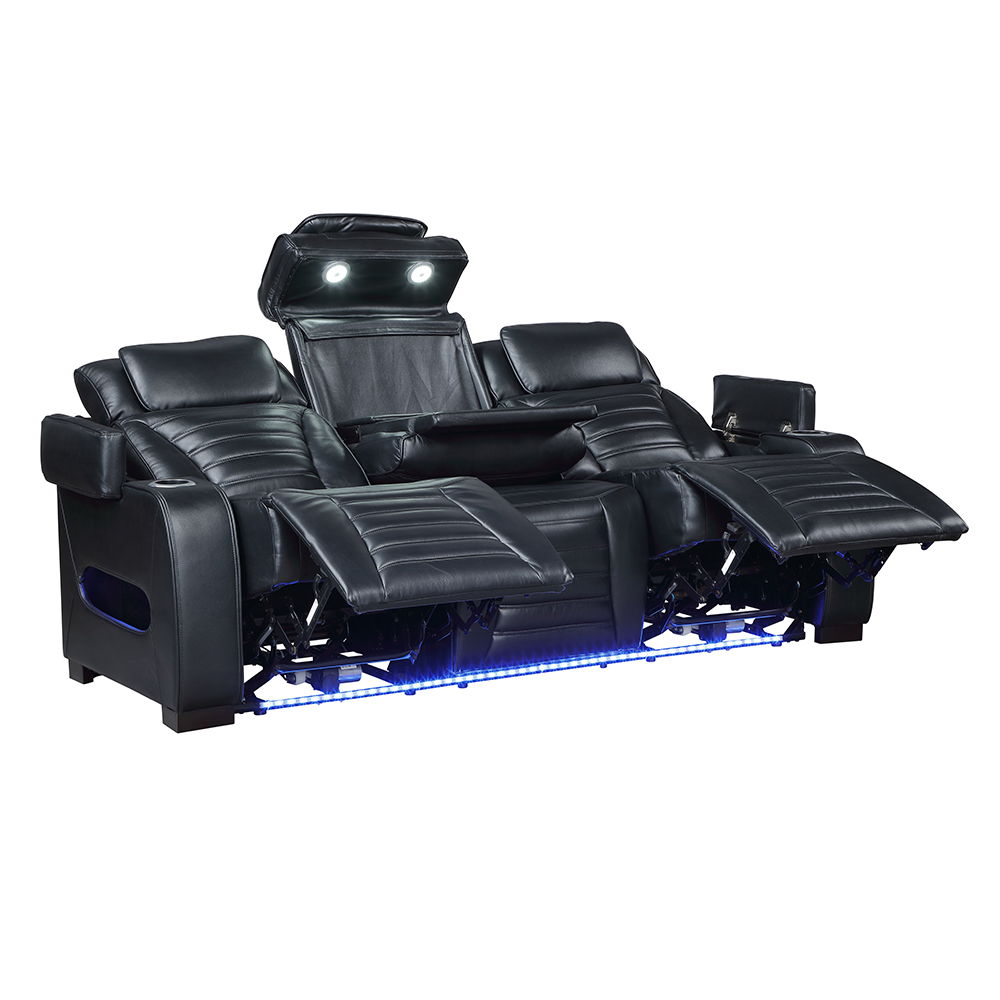 Ephron - Power Motion Sofa With Dropdown Table, Wireless Charging, Reading Light, Power Headrests & LED - Black, black, view 2