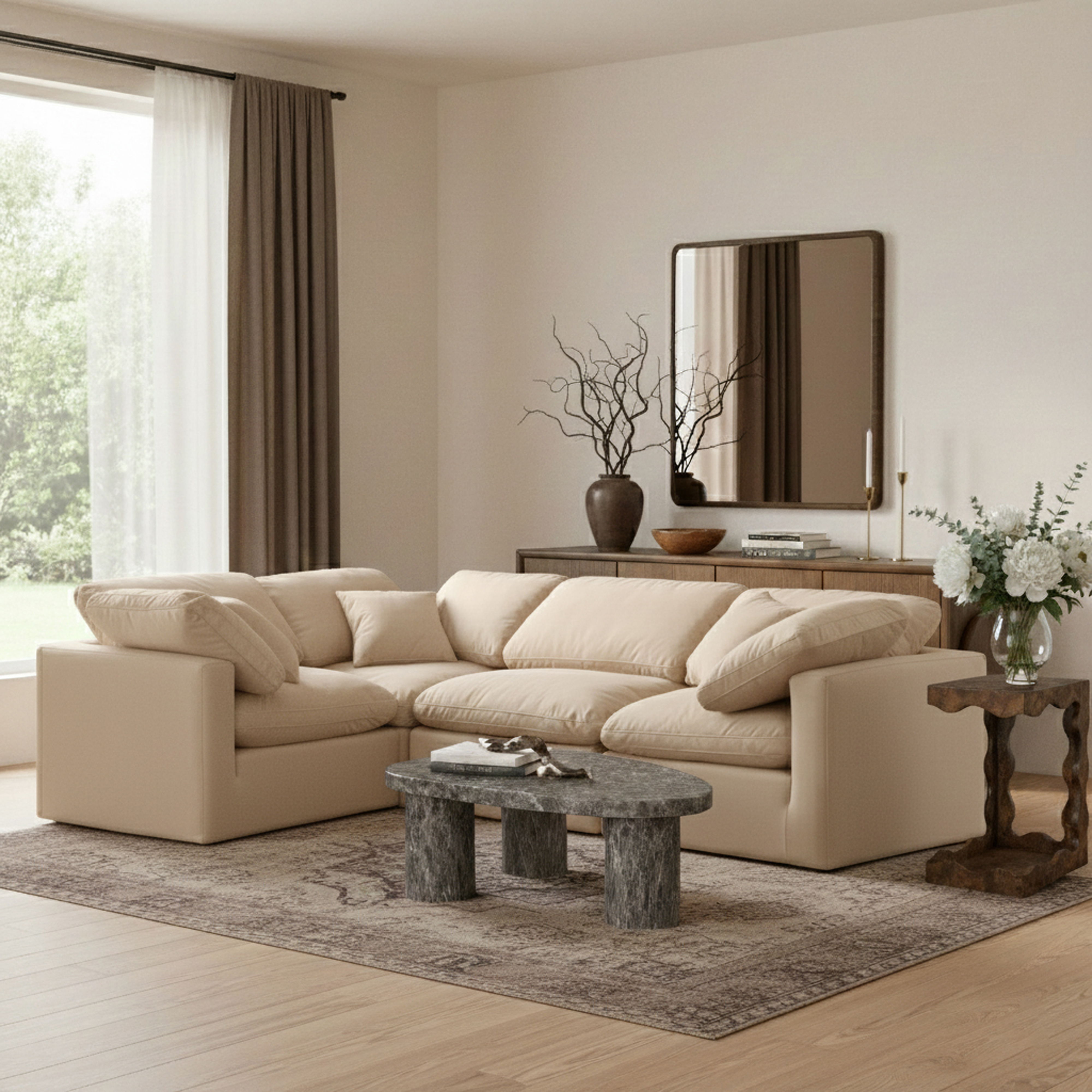 Indulge - Velvet 4 Piece Modular Corner Sectional - Beige
