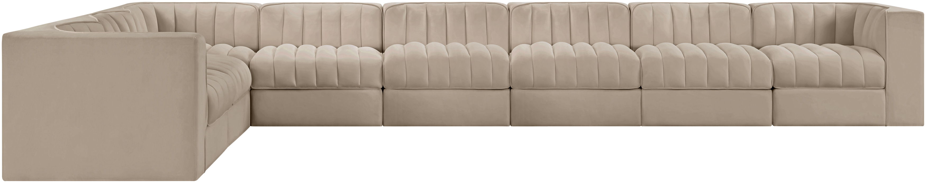 Rummi - Velvet Performance Fabric Upholstered 8 Piece Modular Sectional (With 3 Corner Chairs) - Beige
