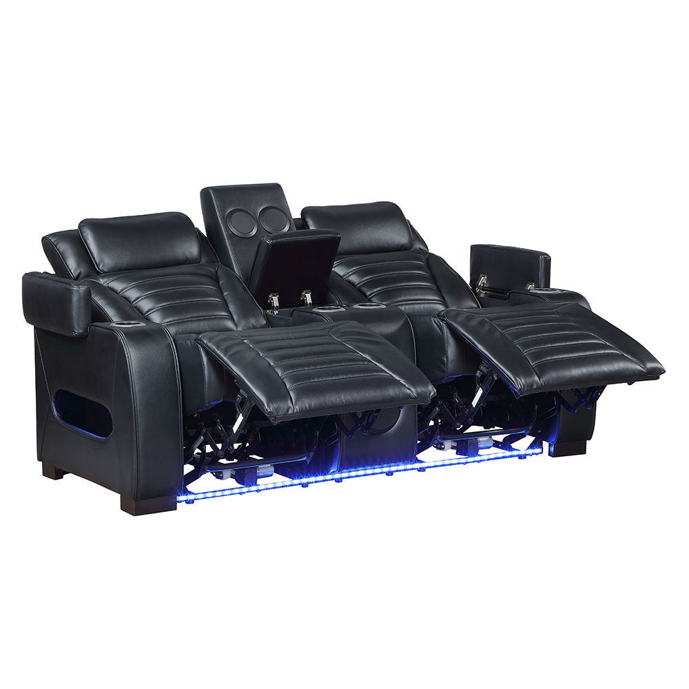 Ephron - Power Motion Loveseat With Console, Power Headrests, LED & Speakers - Black, black, view 2