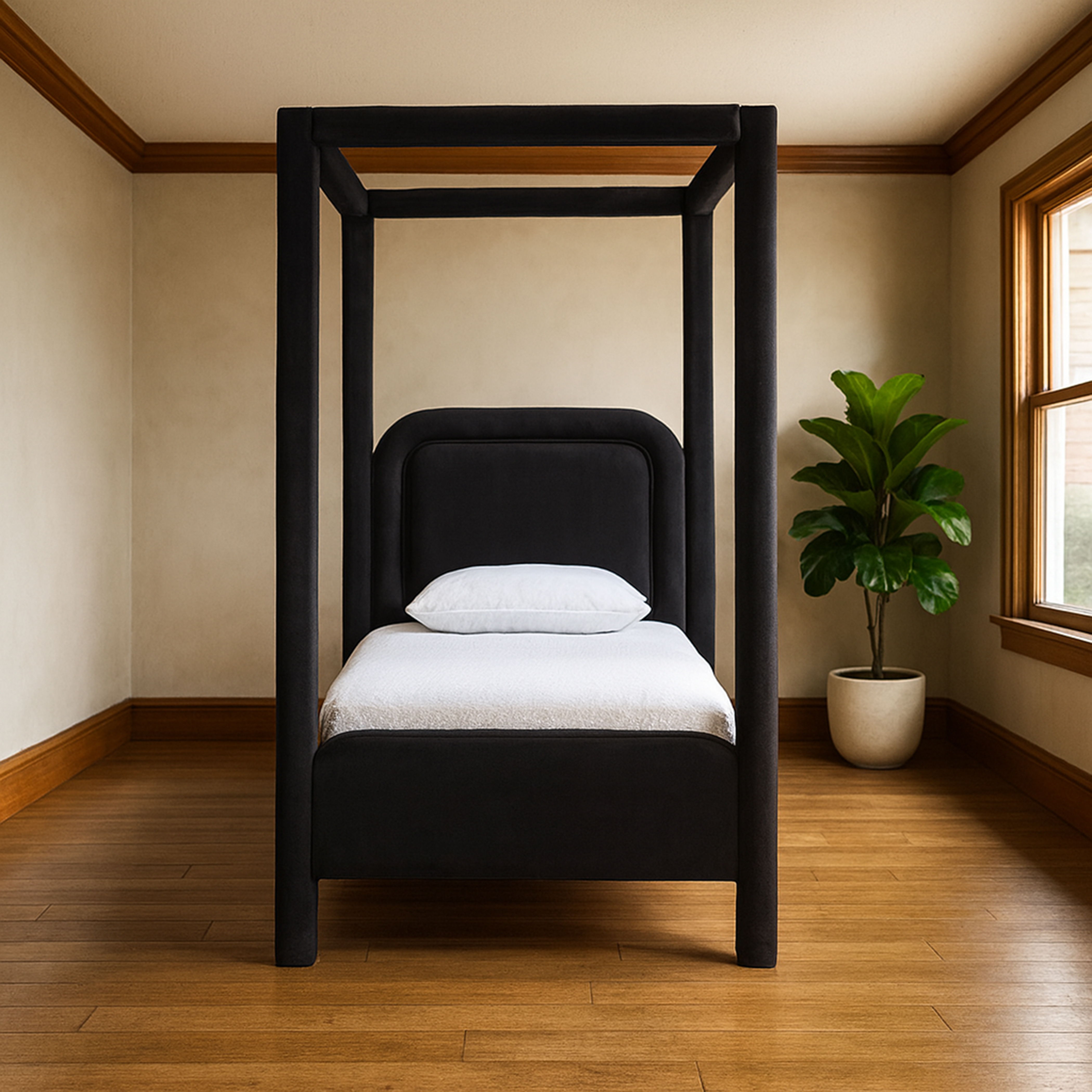 Salina - Velvet Upholstered Twin Bed - Black