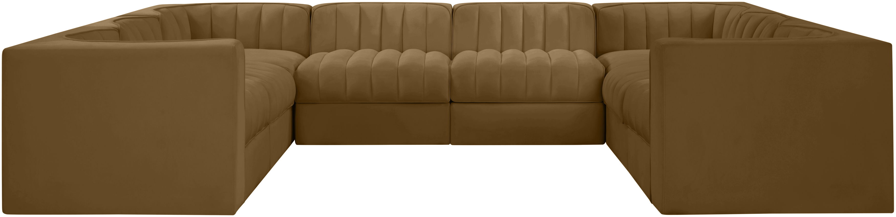 Rummi - Velvet Performance Fabric Upholstered Modular Sectional - Saddle