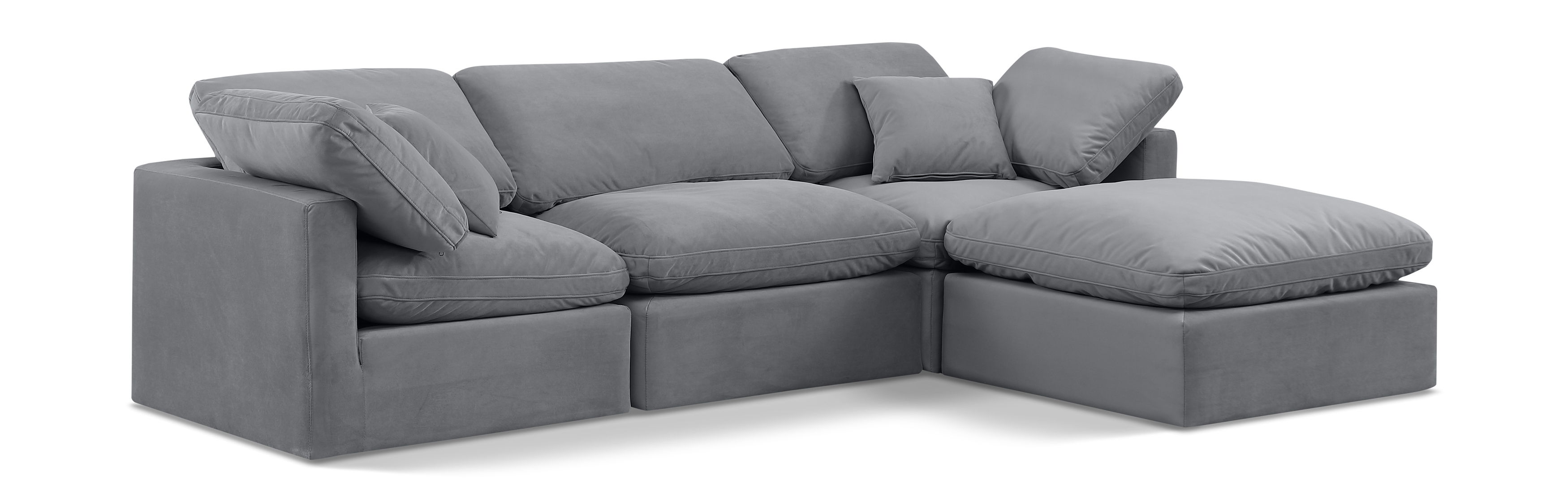 Indulge - Velvet 4 Piece Modular Sectional With Chaise - Gray