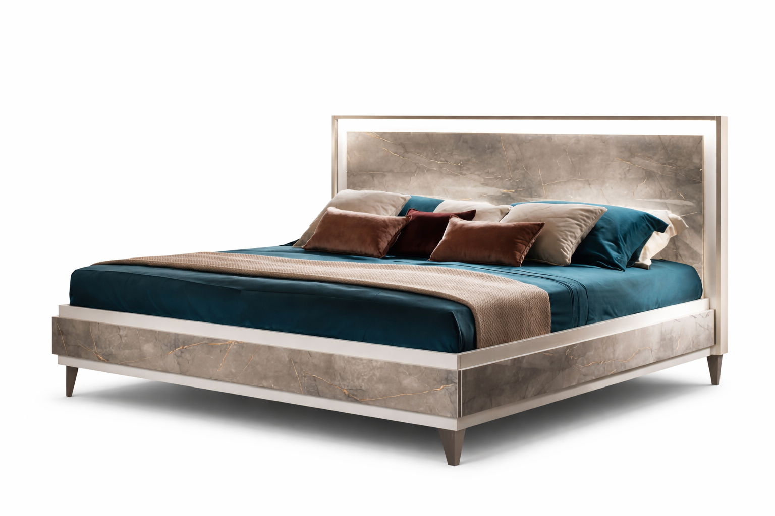 ArredoAmbra - King Size Bed With Wooden Headboard - Light Brown