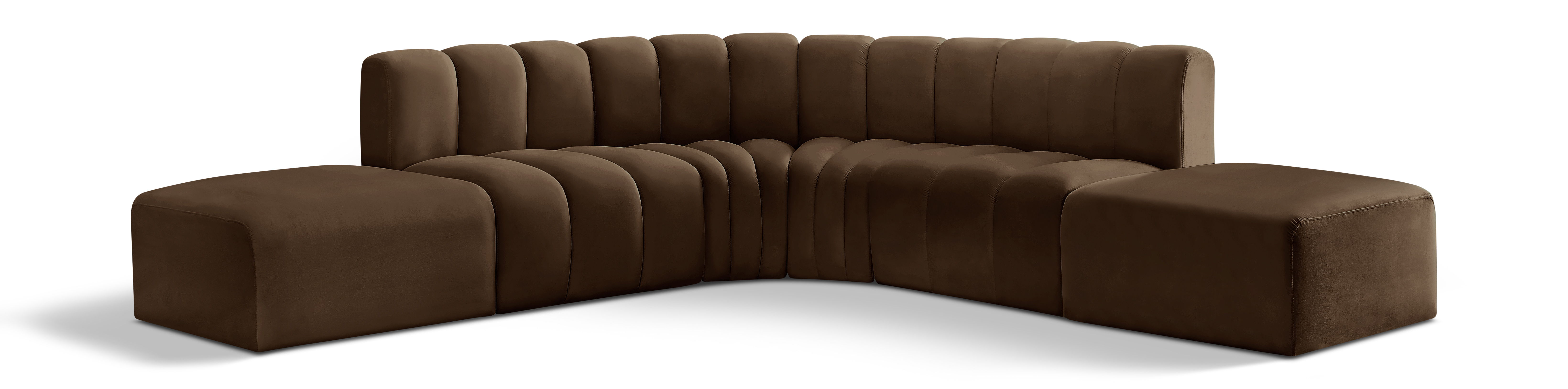 Arc - Velvet 6 Piece Corner Modular Sofa - Brown