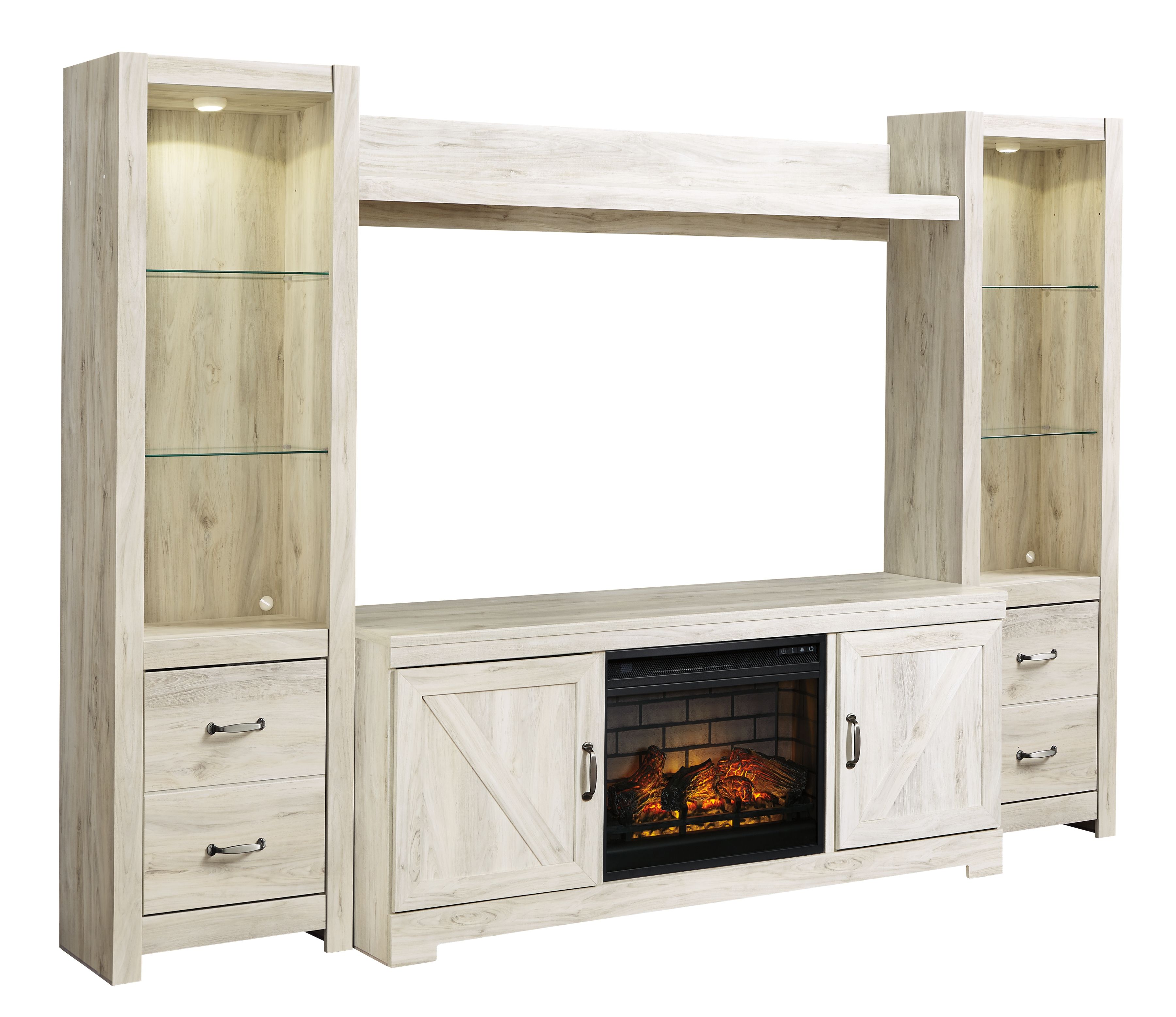Entertainment Center - TV Stand With Faux Firebrick Fireplace Insert