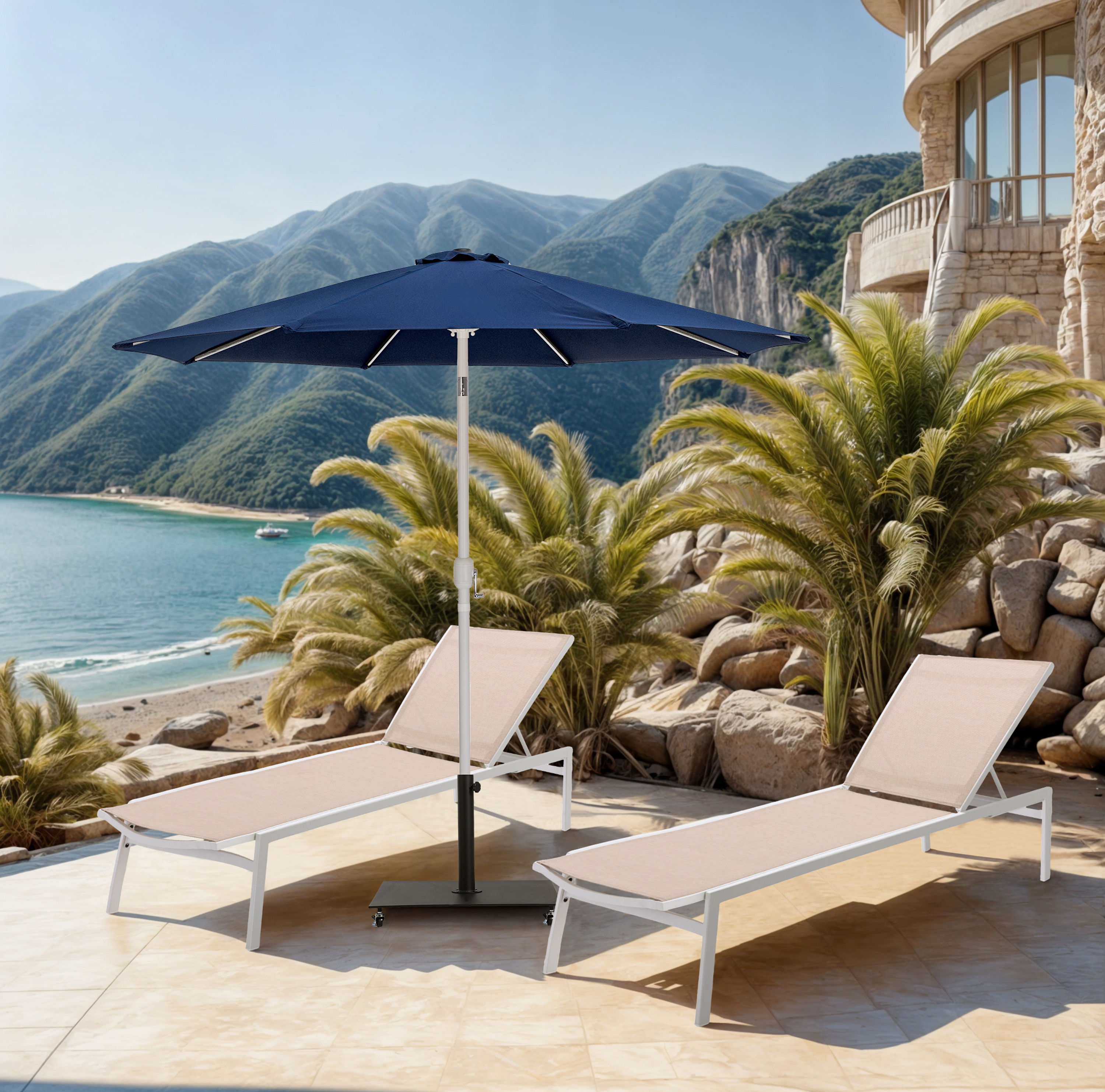 Fiji - Aluminum Patio Umbrella With Square Black And White Base - Navy