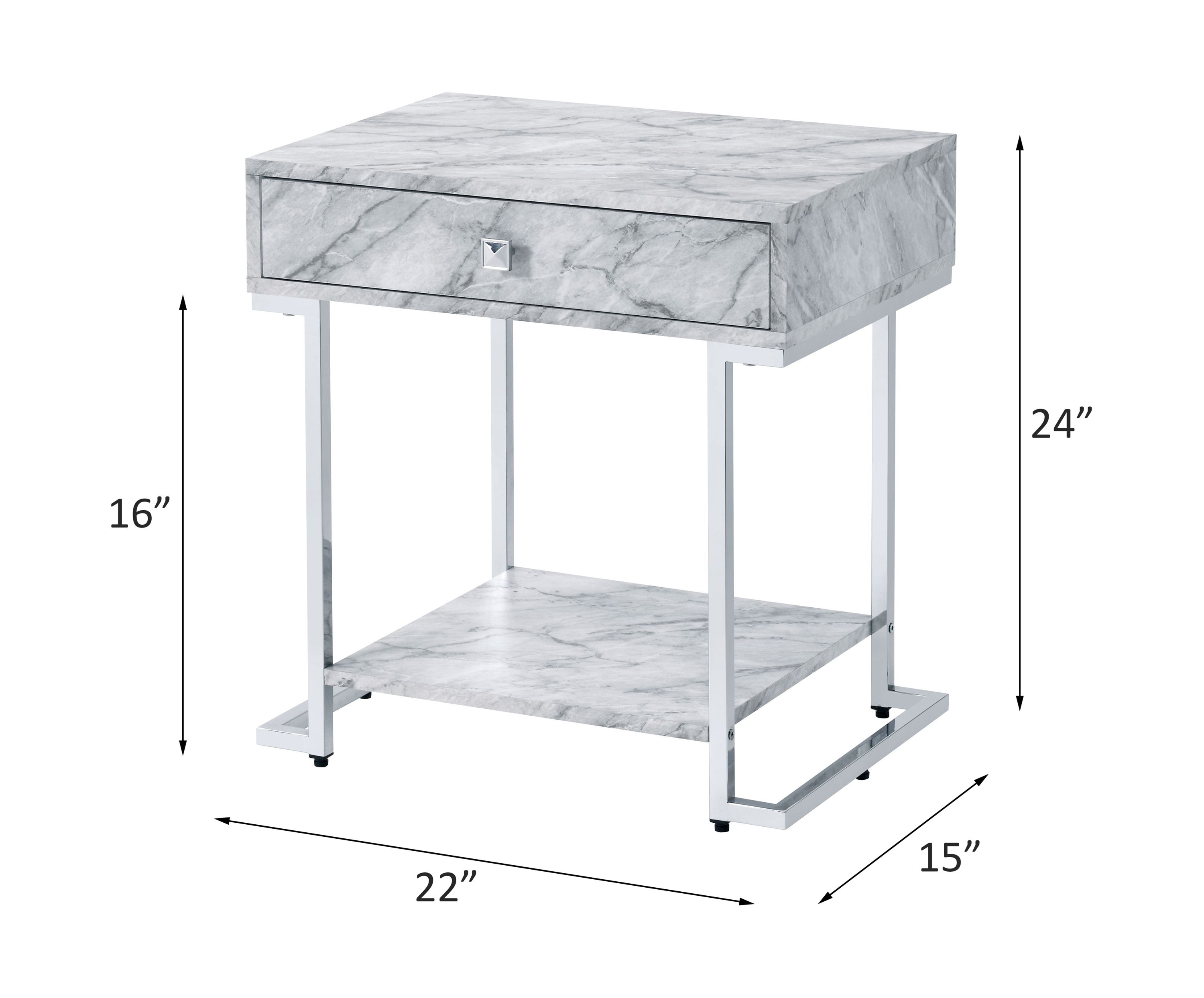 Wither - Accent Table - White Printed Faux Marble & Chrome, white, view 5
