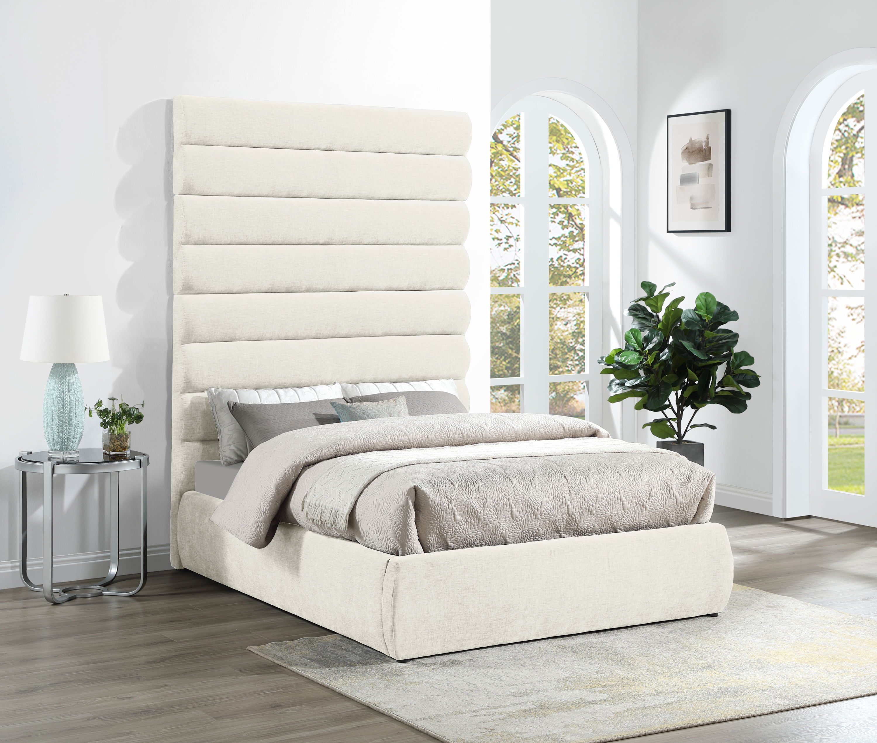 Adam - Chenille Fabric Full Bed With 89" Headboard - Cream