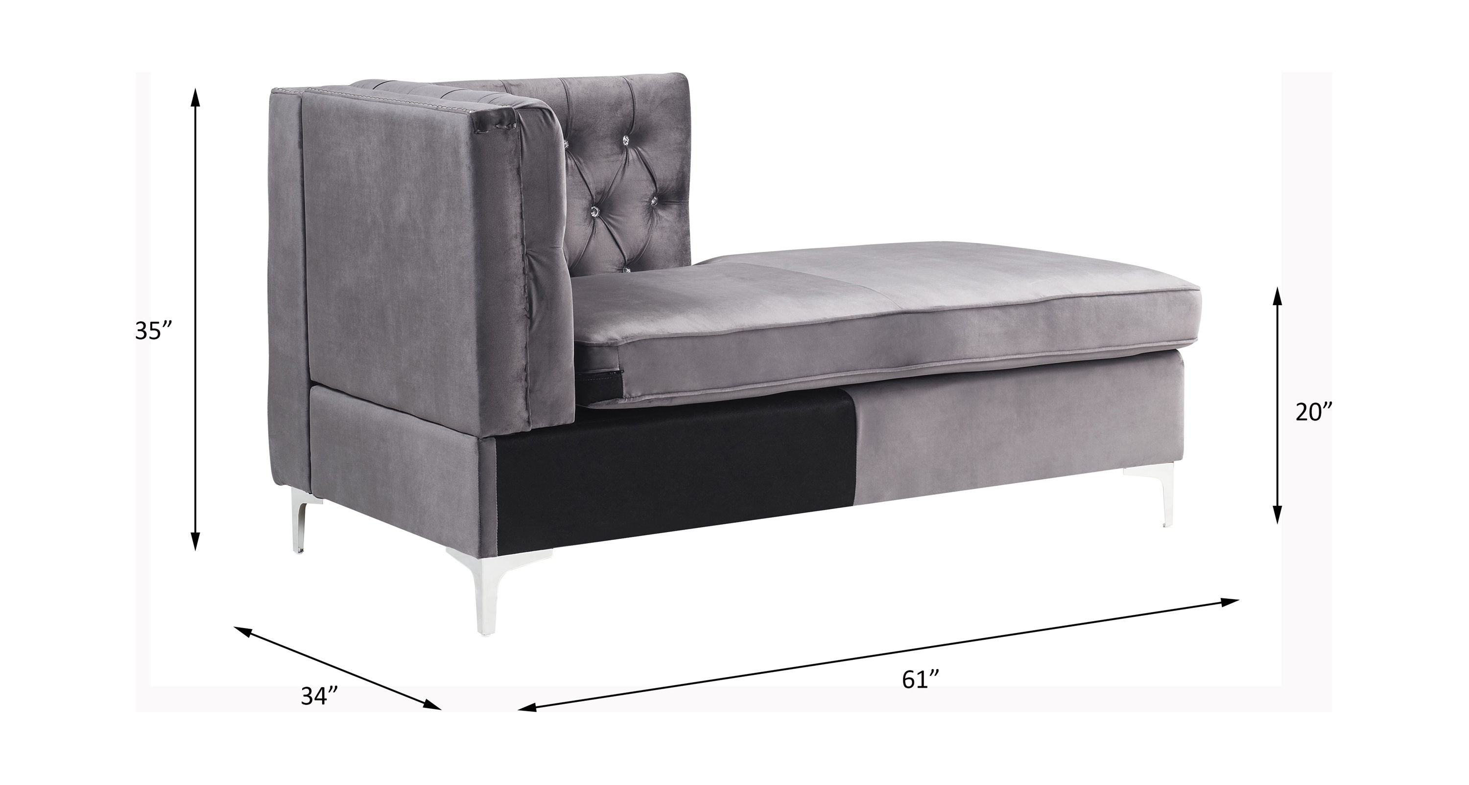 Jaszira - Modular Chaise - Gray Velvet, dark gray, view 4