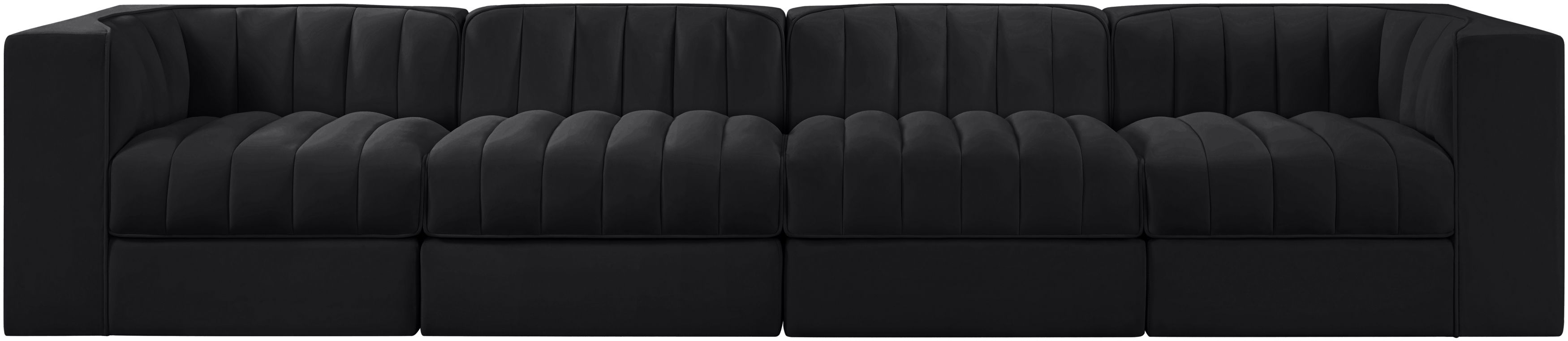 Rummi - Velvet Performance Fabric Upholstered 4 Piece Modular Sofa - Black