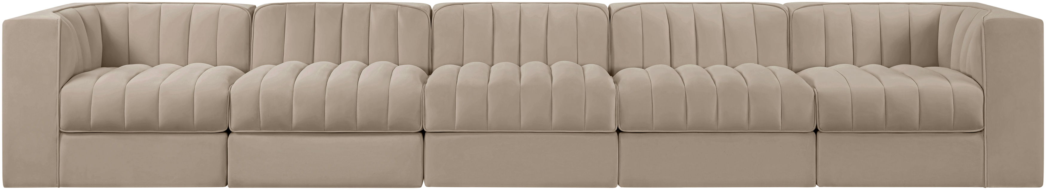 Rummi - Velvet Performance Fabric Upholstered 5 Piece Modular Sofa - Beige
